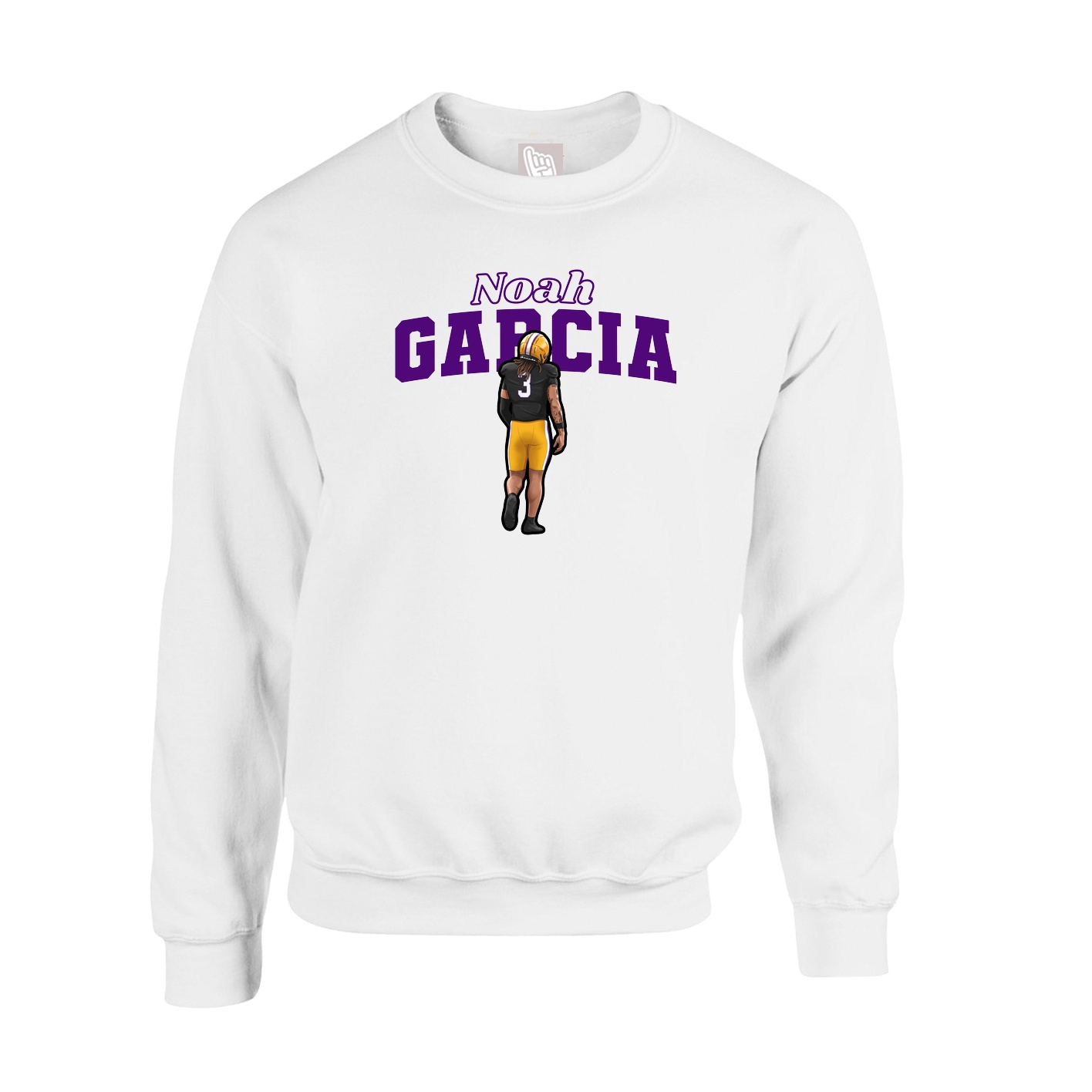 Fleece Crew — Name Arch in White