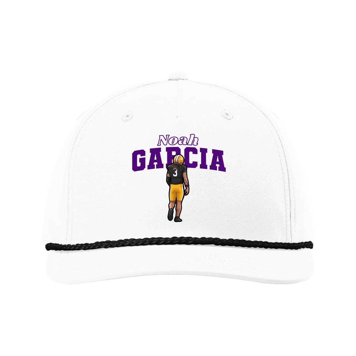 Five-Panel Classic Rope Cap — Name Arch in White
