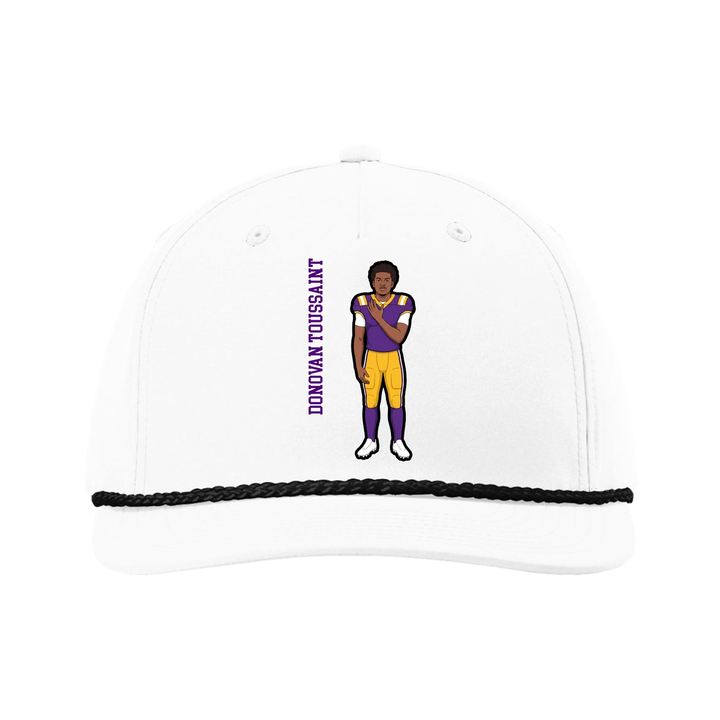 Five-Panel Classic Rope Cap — Name Vertical in White