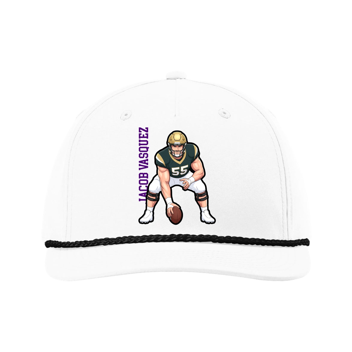 Five-Panel Classic Rope Cap — Name Vertical in White