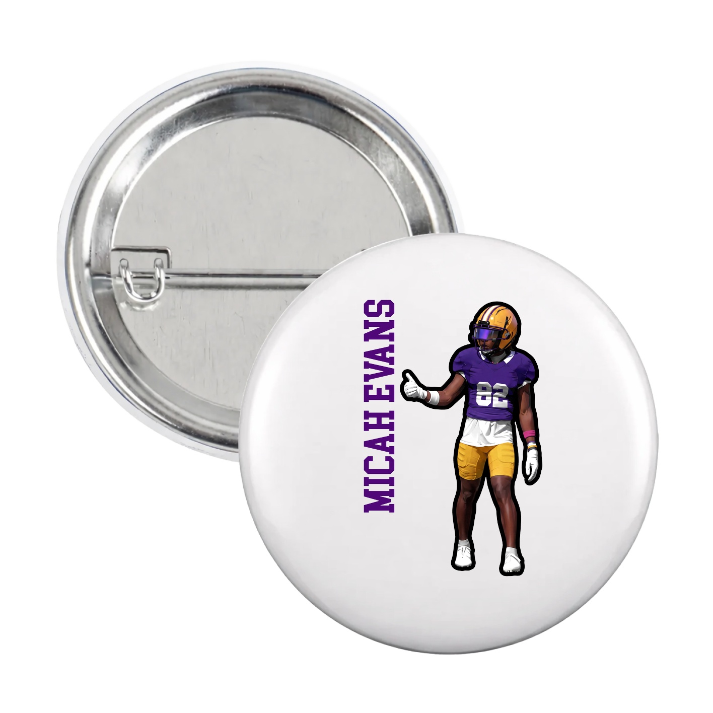 Game Day Button — Name Vertical in White