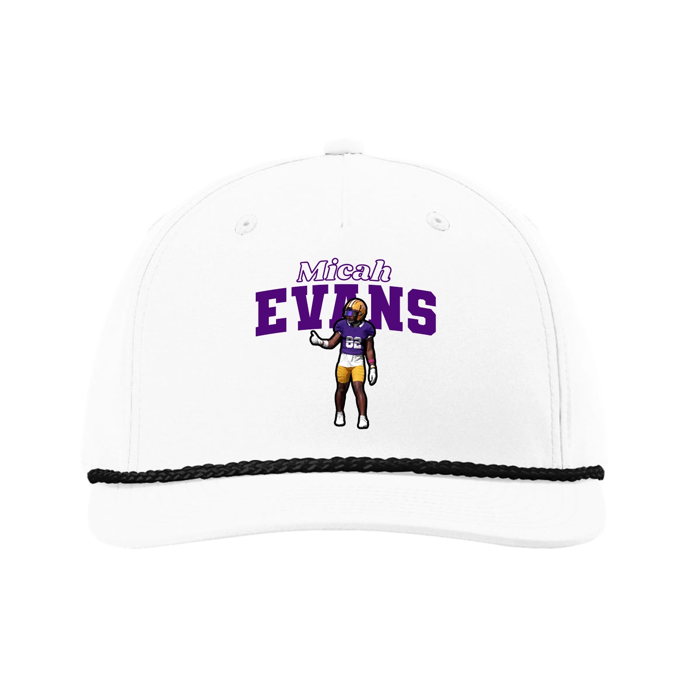 Five-Panel Classic Rope Cap — Name Arch in White