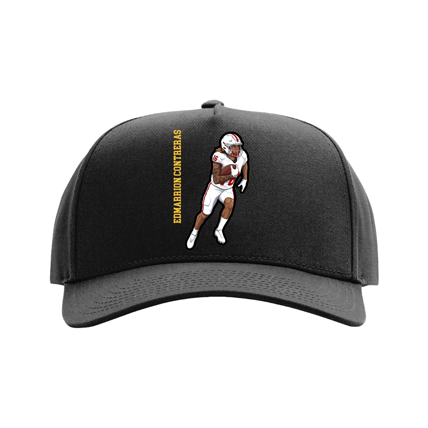 Full Fabric Five-Panel Champ Cap — Name Vertical in Black