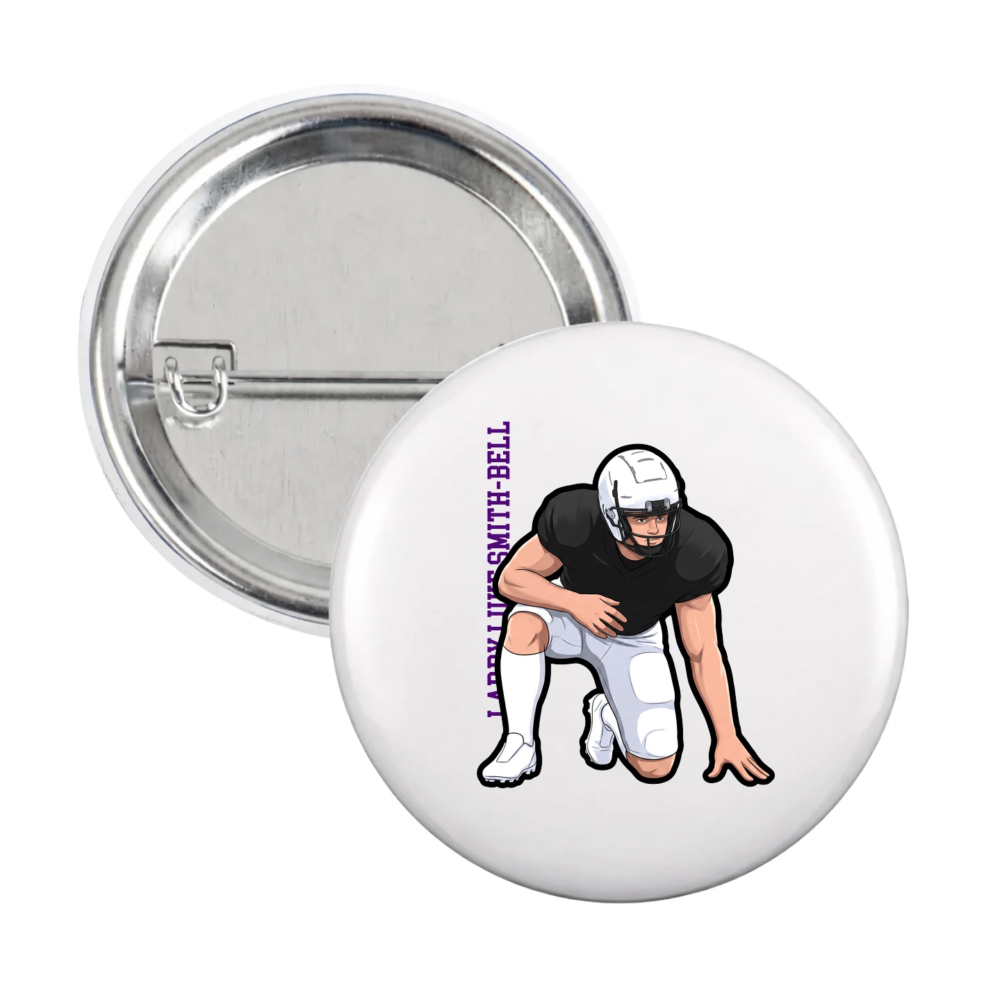 Game Day Button — Name Vertical in White