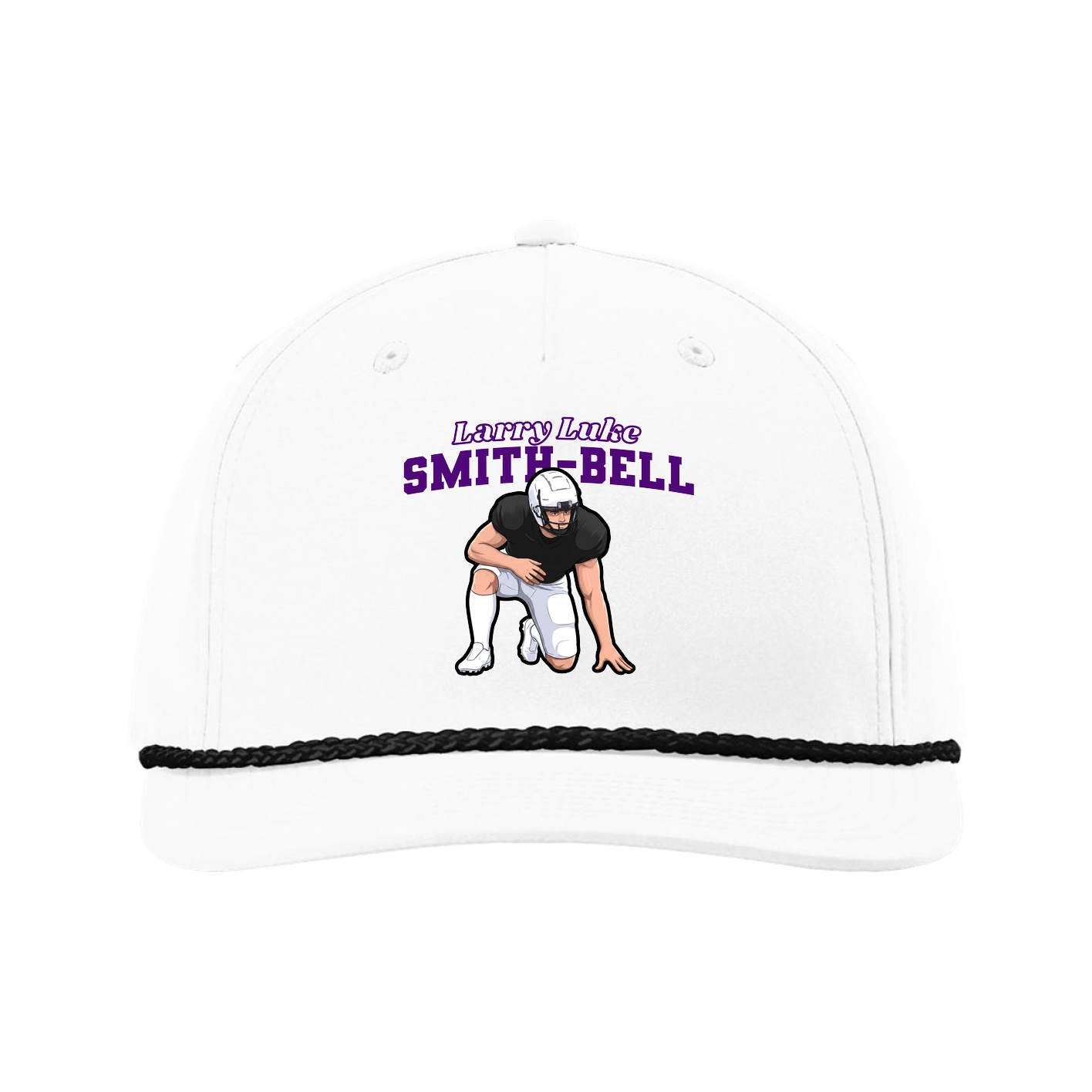 Five-Panel Classic Rope Cap — Name Arch in White