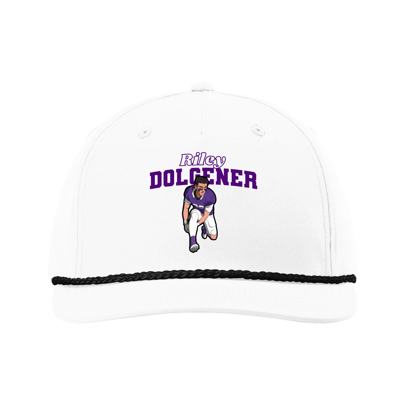 Five-Panel Classic Rope Cap — Name Arch in White