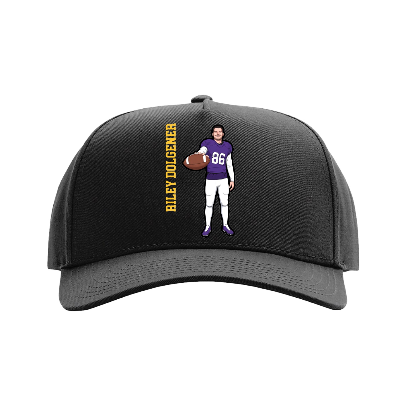 Full Fabric Five-Panel Champ Cap — Name Vertical in Black