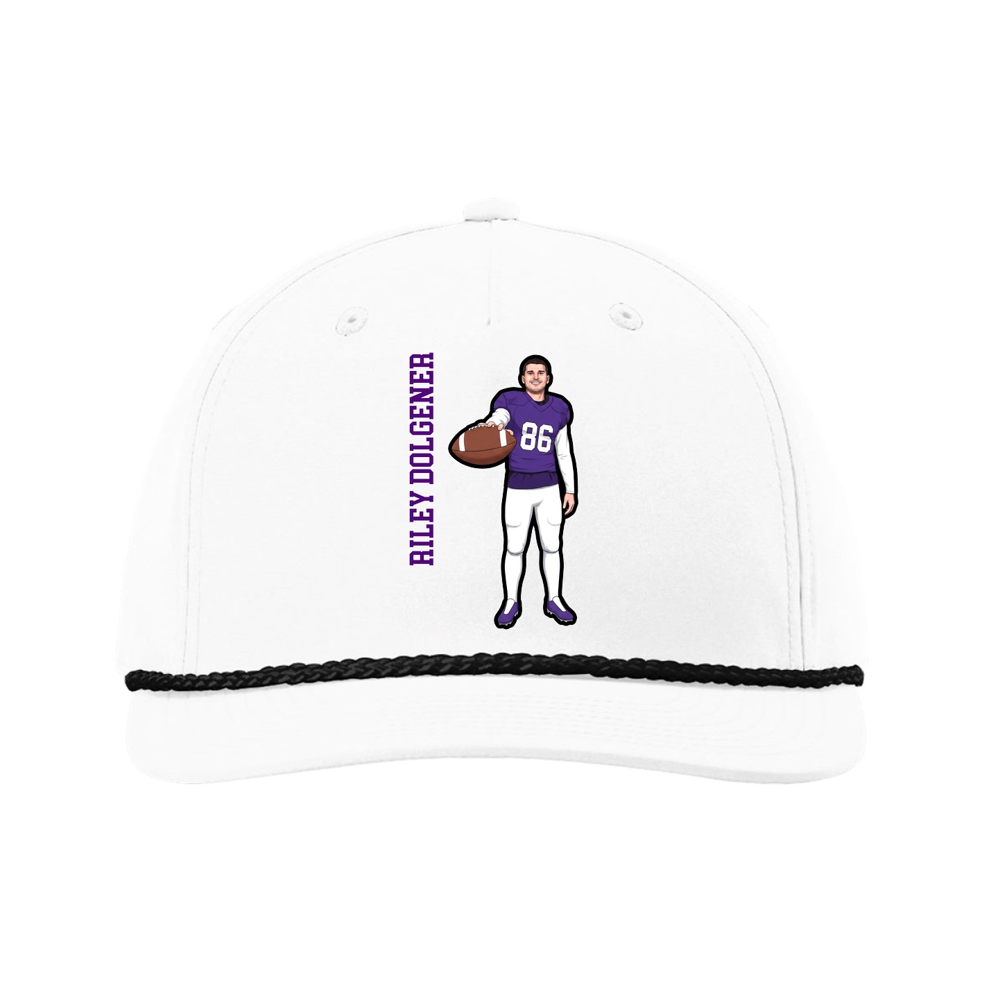 Five-Panel Classic Rope Cap — Name Vertical in White