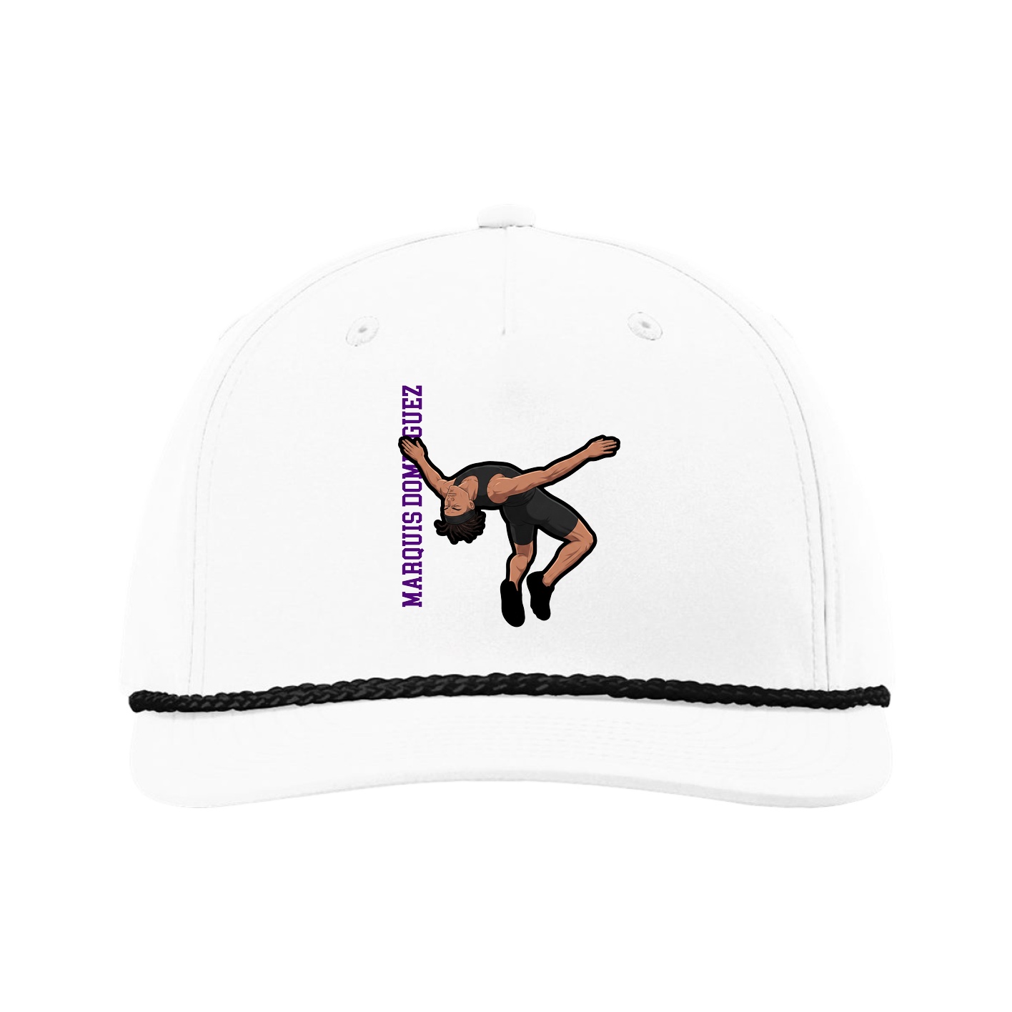 Five-Panel Classic Rope Cap — Name Vertical in White