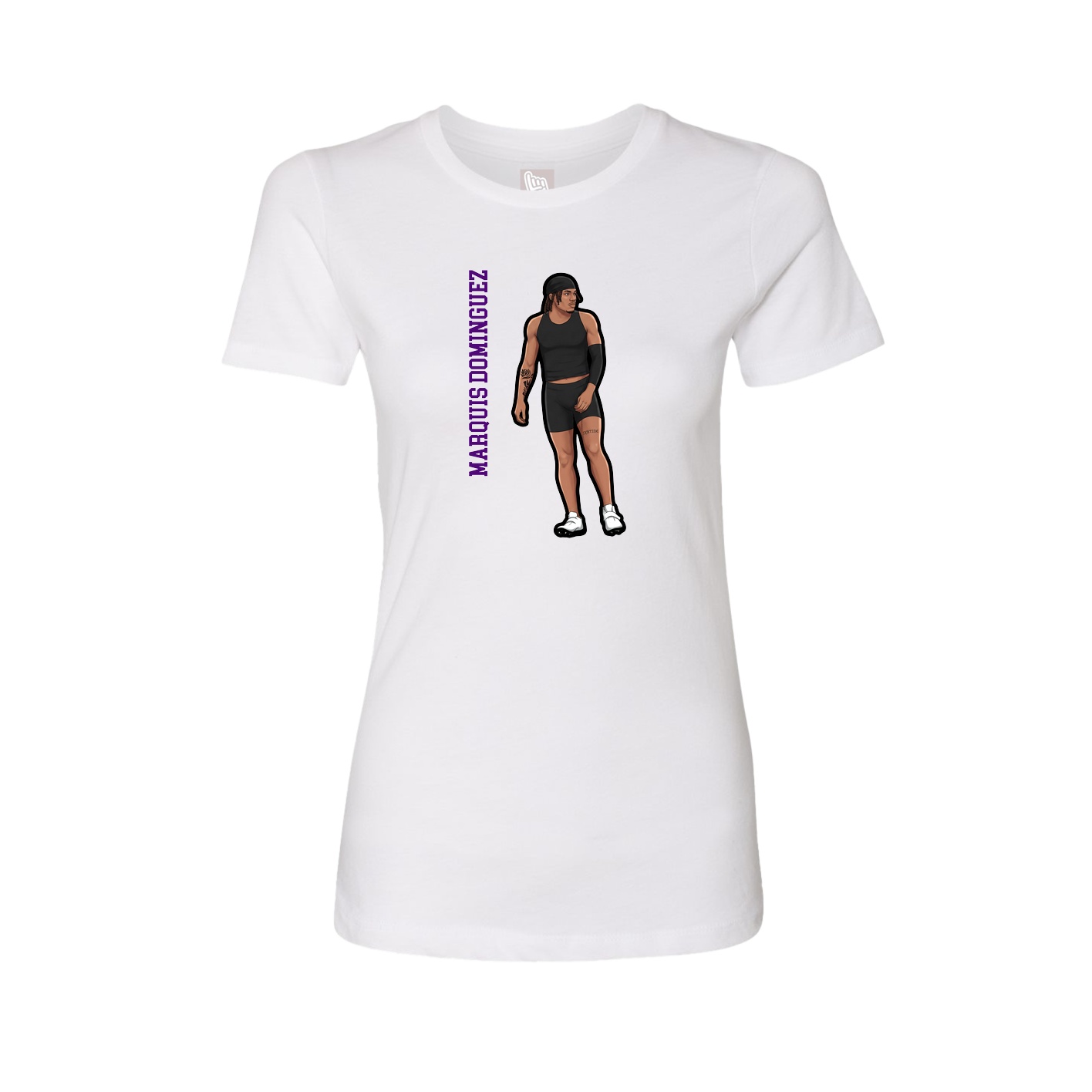 Fitted Women's Tee — Name Vertical in White