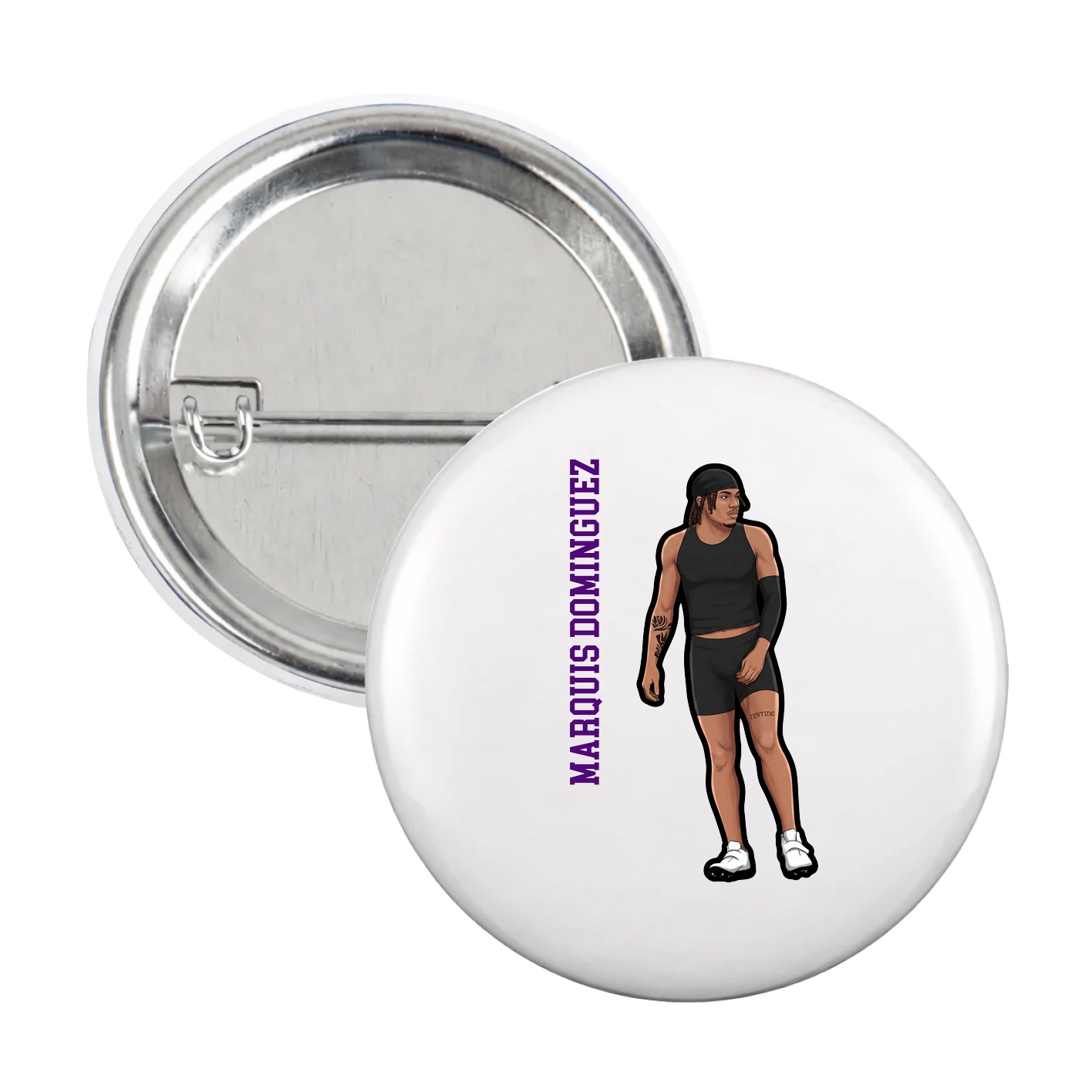 Game Day Button — Name Vertical in White