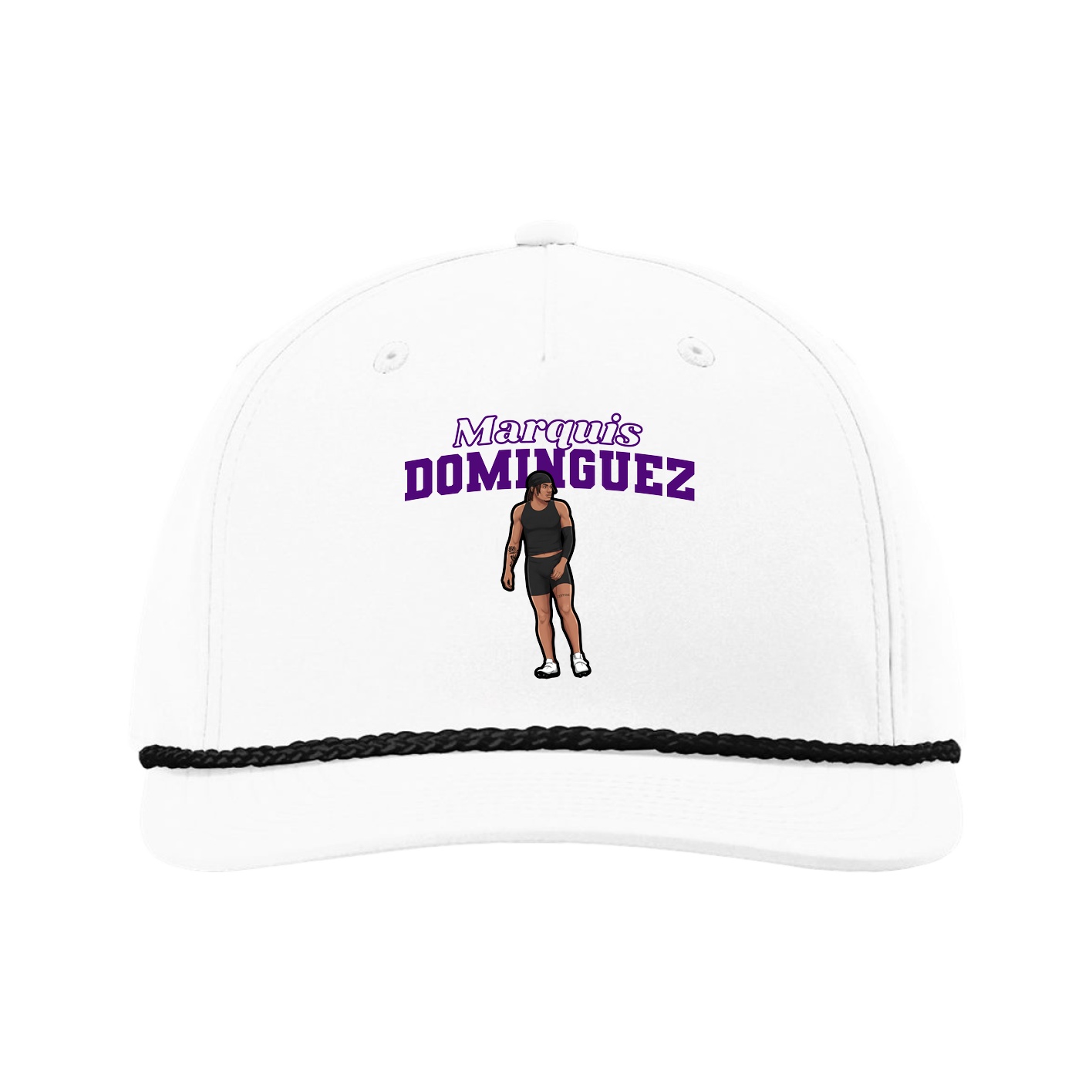 Five-Panel Classic Rope Cap — Name Arch in White