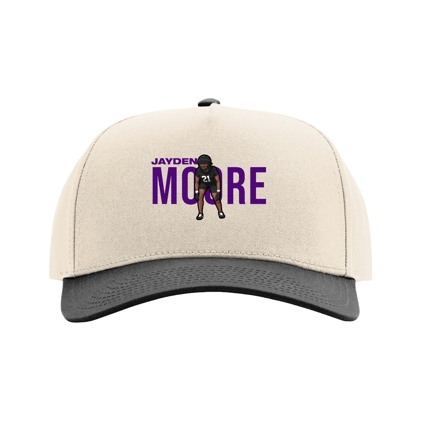 Full Fabric Five-Panel Champ Cap — Player Name in Cream/Black