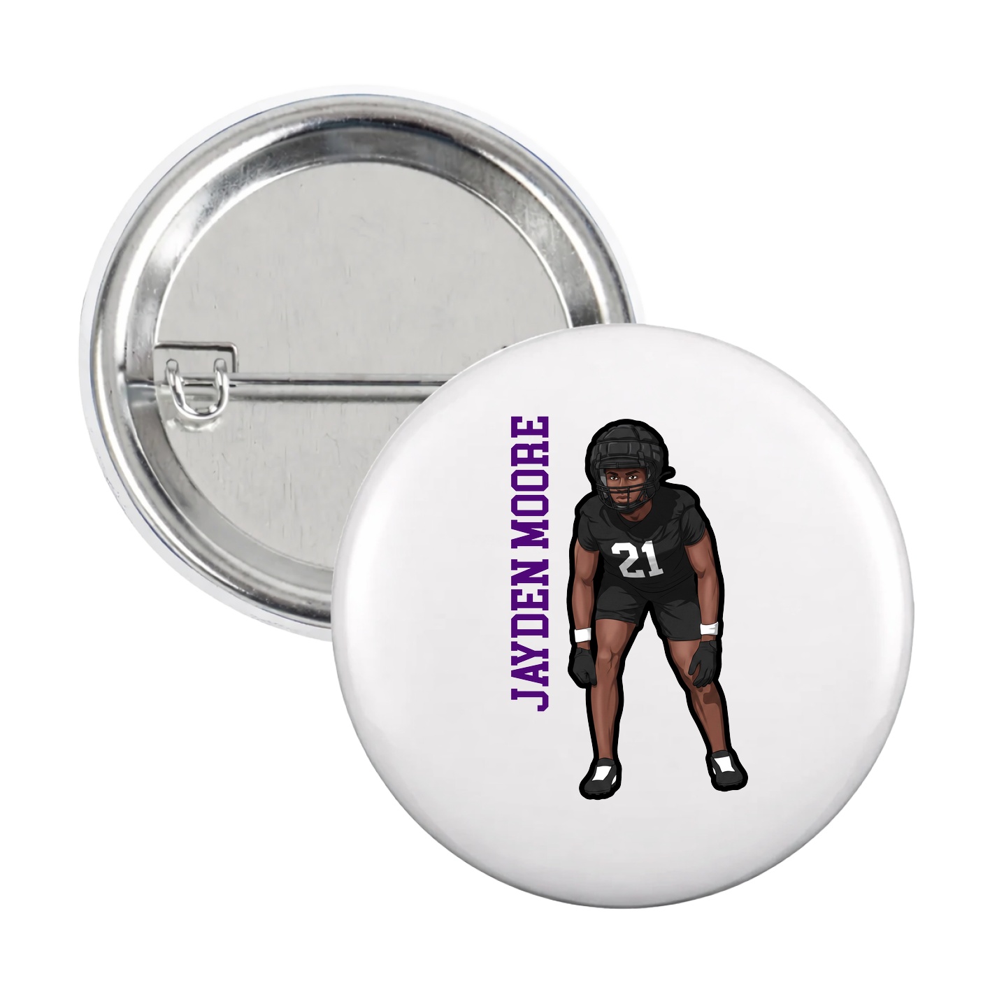 Game Day Button — Name Vertical in White