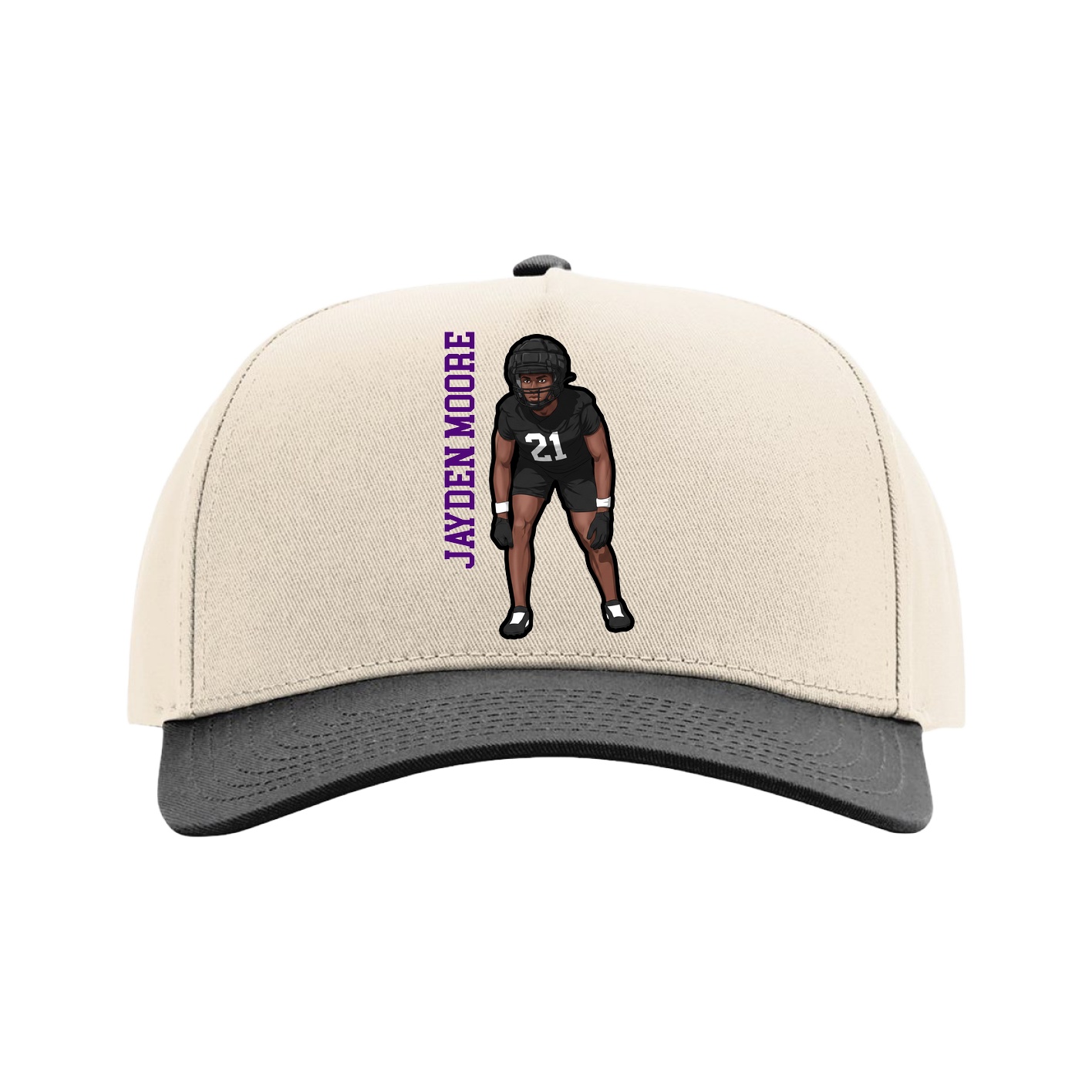 Full Fabric Five-Panel Champ Cap — Name Vertical in Cream/Black