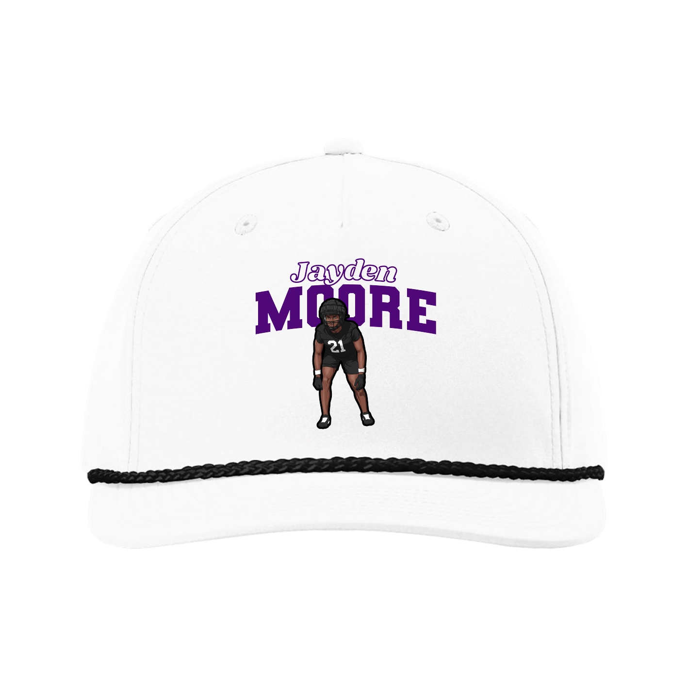 Five-Panel Classic Rope Cap — Name Arch in White