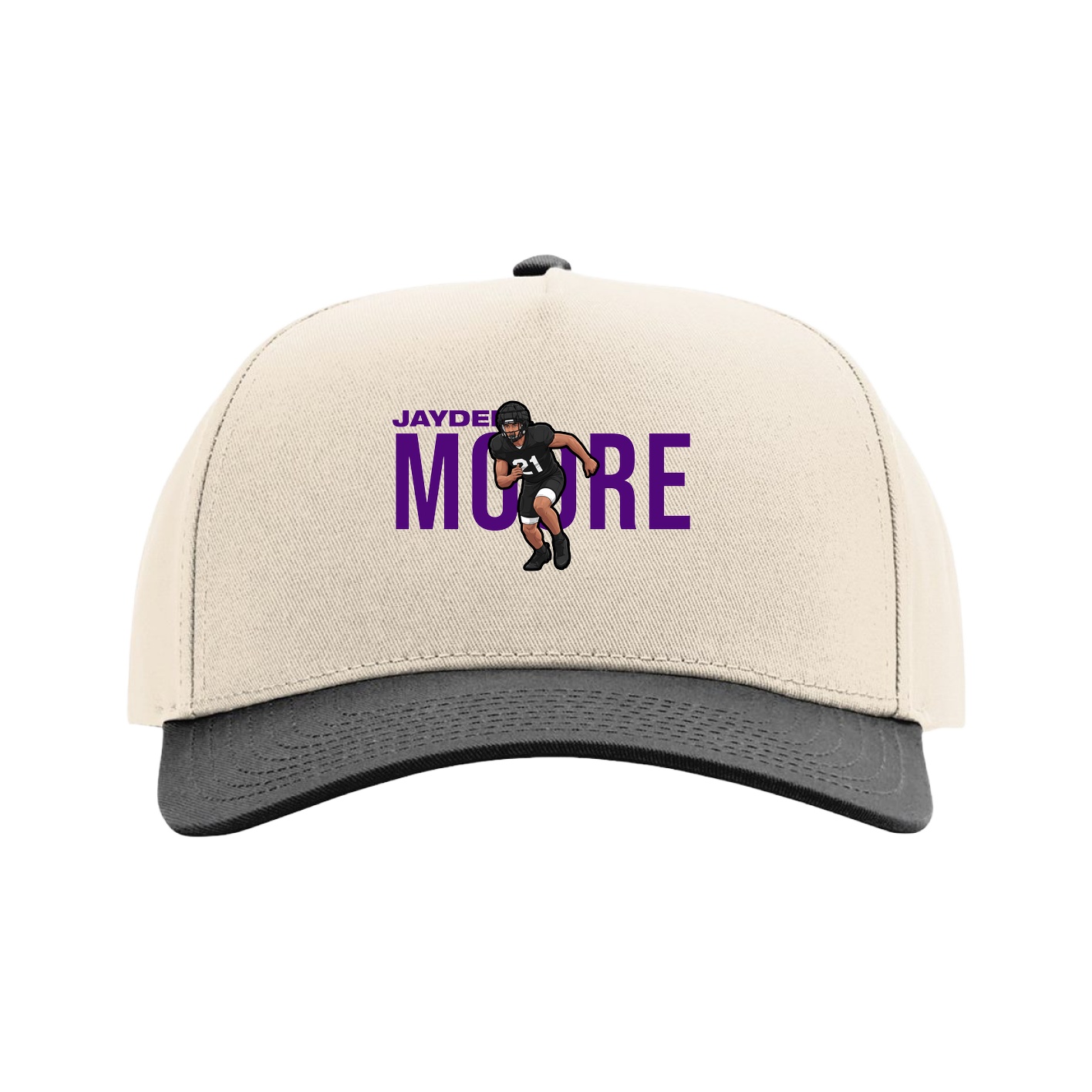 Full Fabric Five-Panel Champ Cap — Player Name in Cream/Black