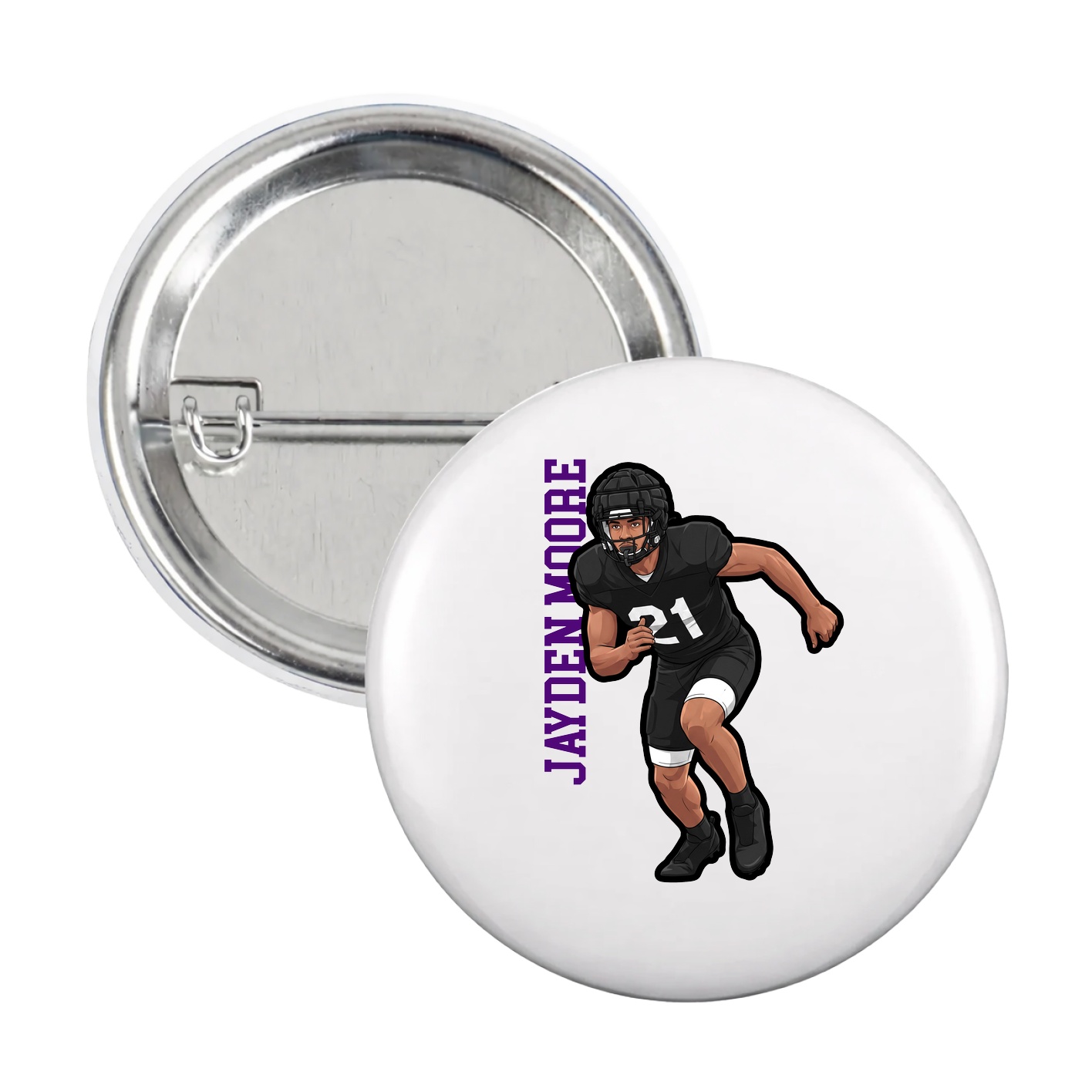 Game Day Button — Name Vertical in White