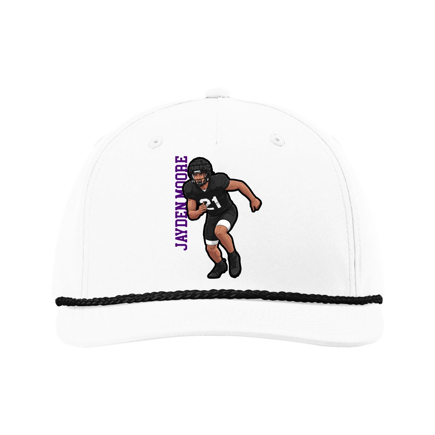 Five-Panel Classic Rope Cap — Name Vertical in White