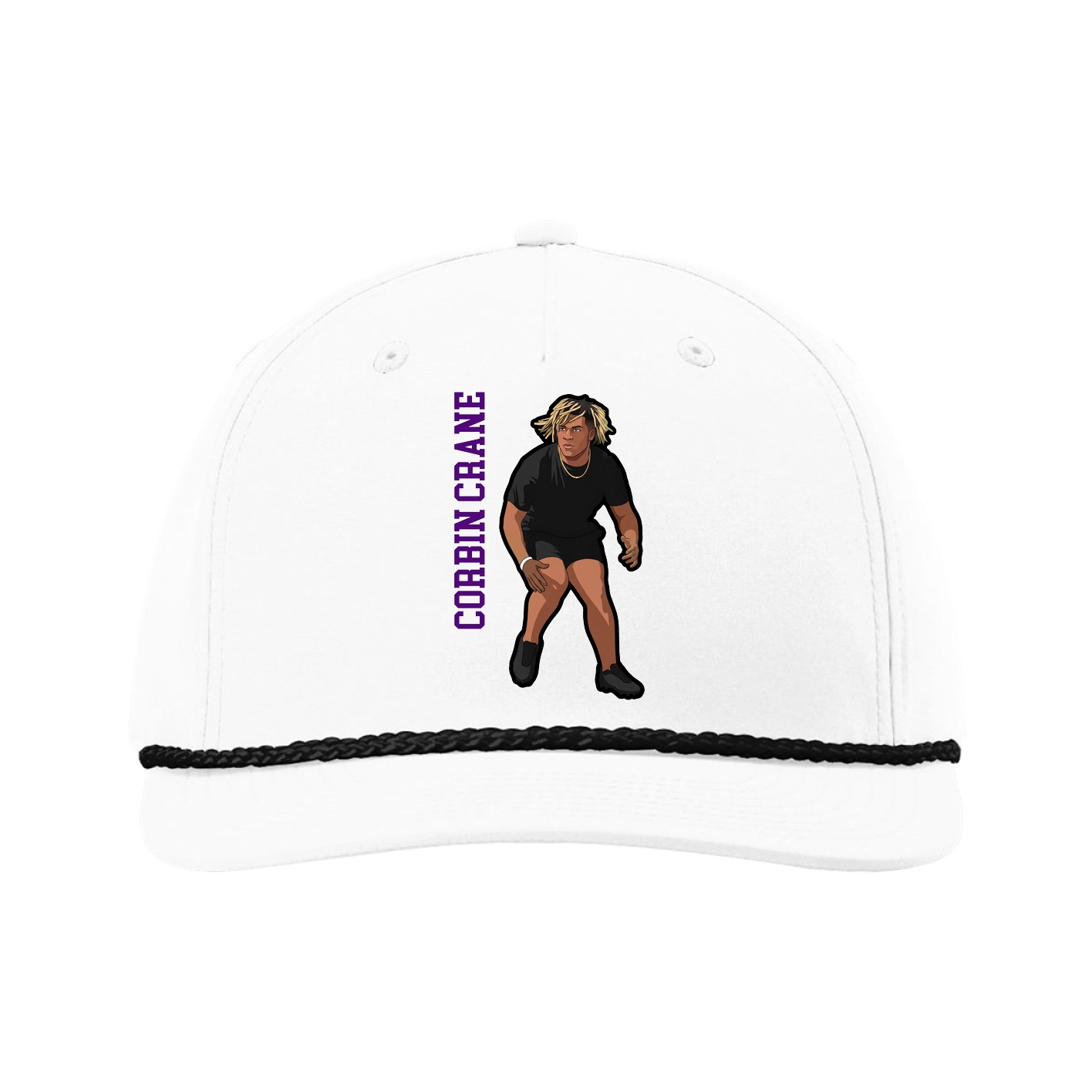 Five-Panel Classic Rope Cap — Name Vertical in White