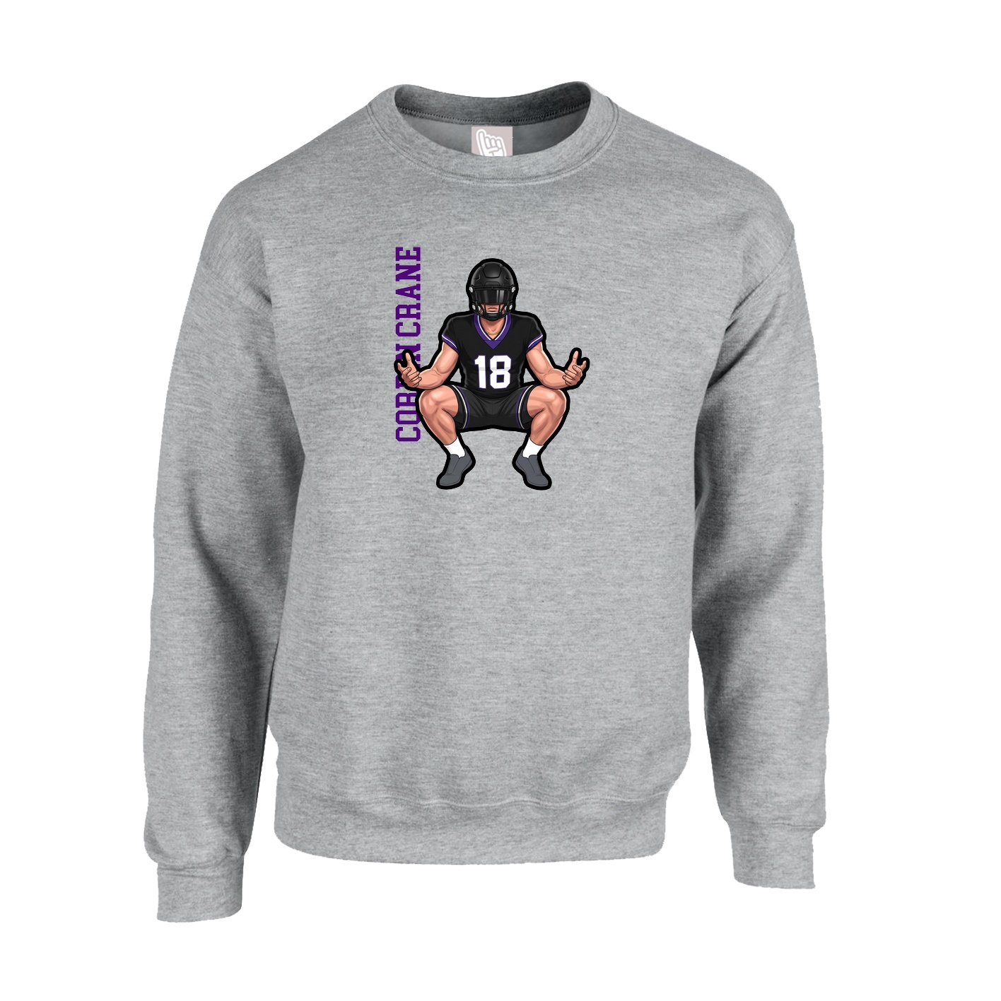 Fleece Crew — Name Vertical in Grey