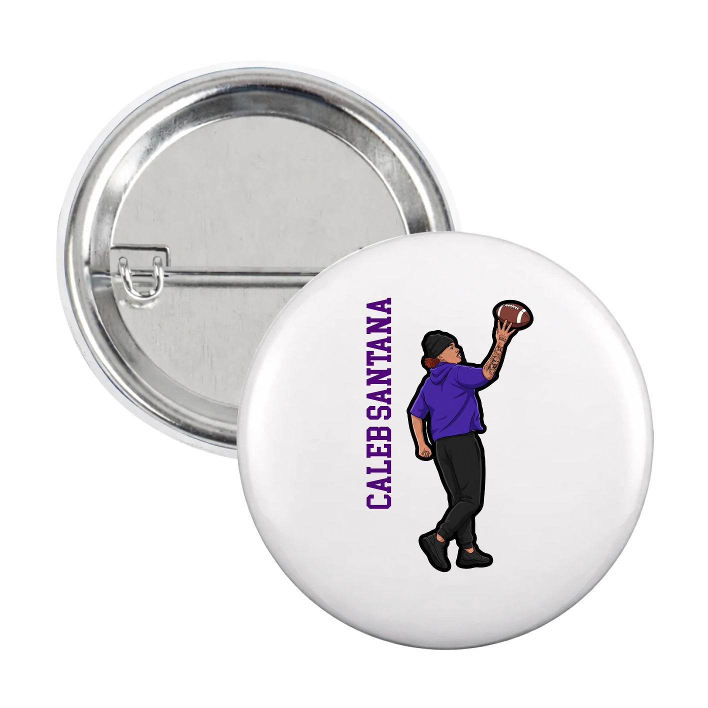 Game Day Button — Name Vertical in White