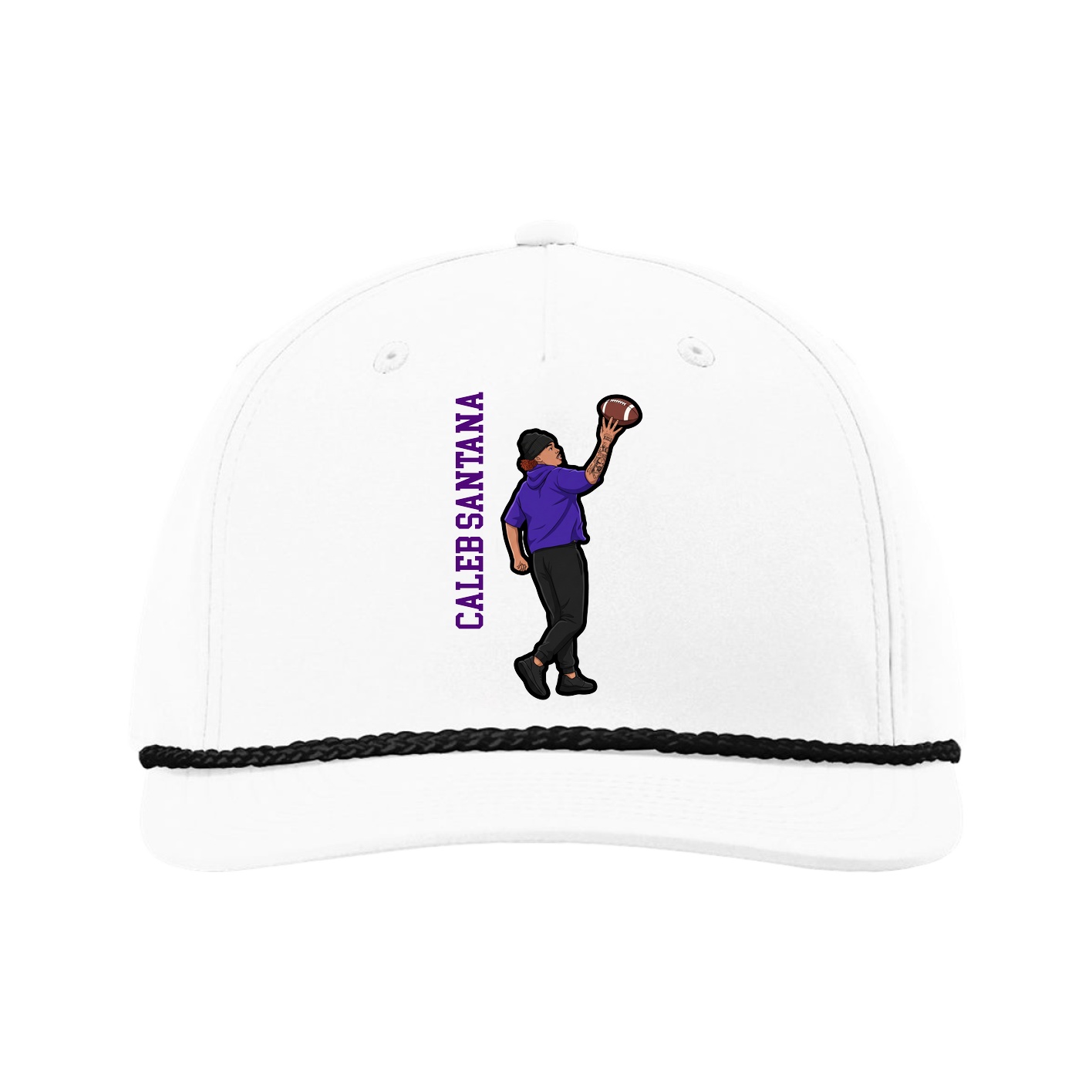 Five-Panel Classic Rope Cap — Name Vertical in White