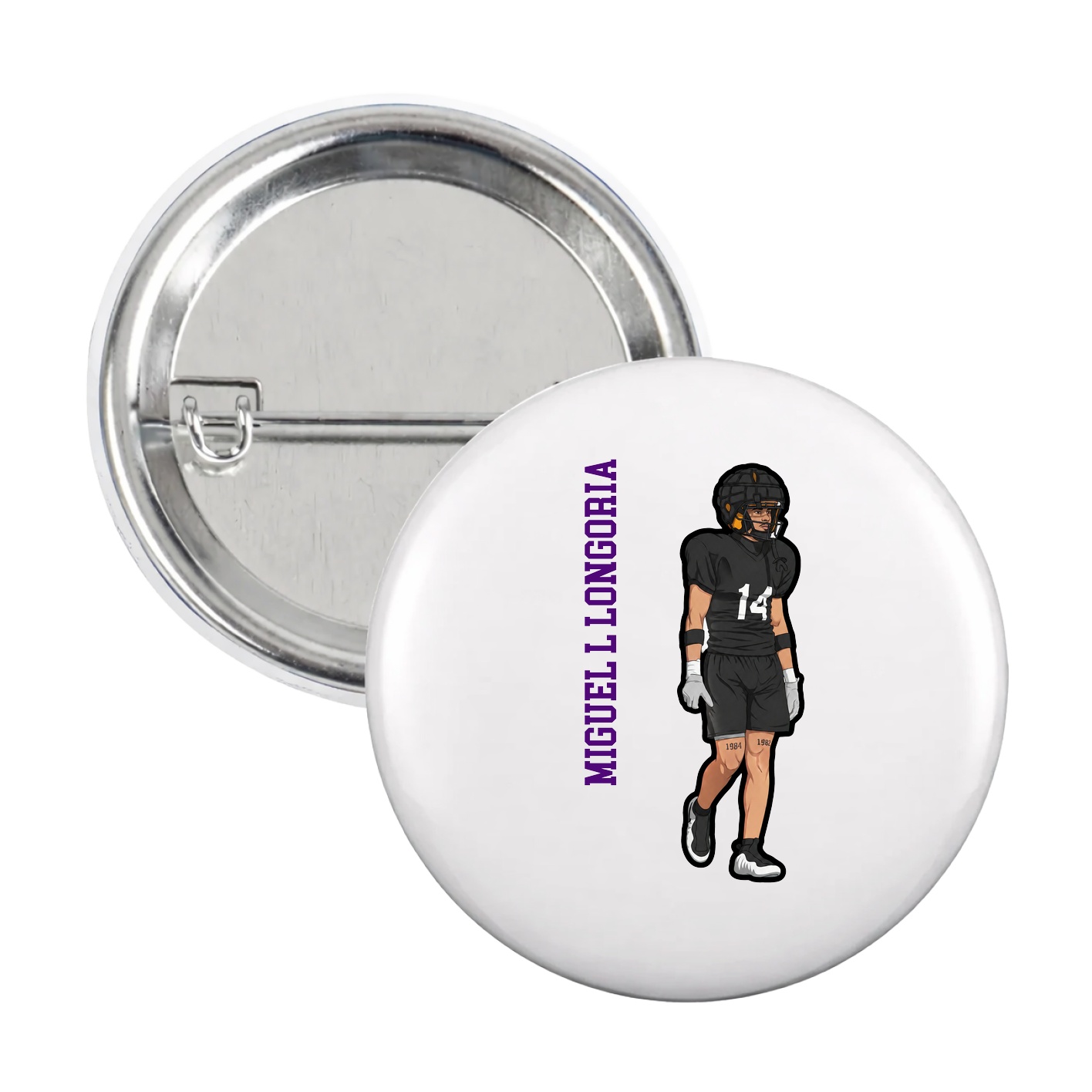 Game Day Button — Name Vertical in White