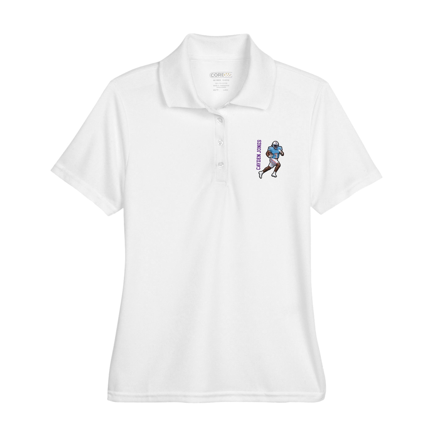Womens Performance Polo — Name Vertical in White