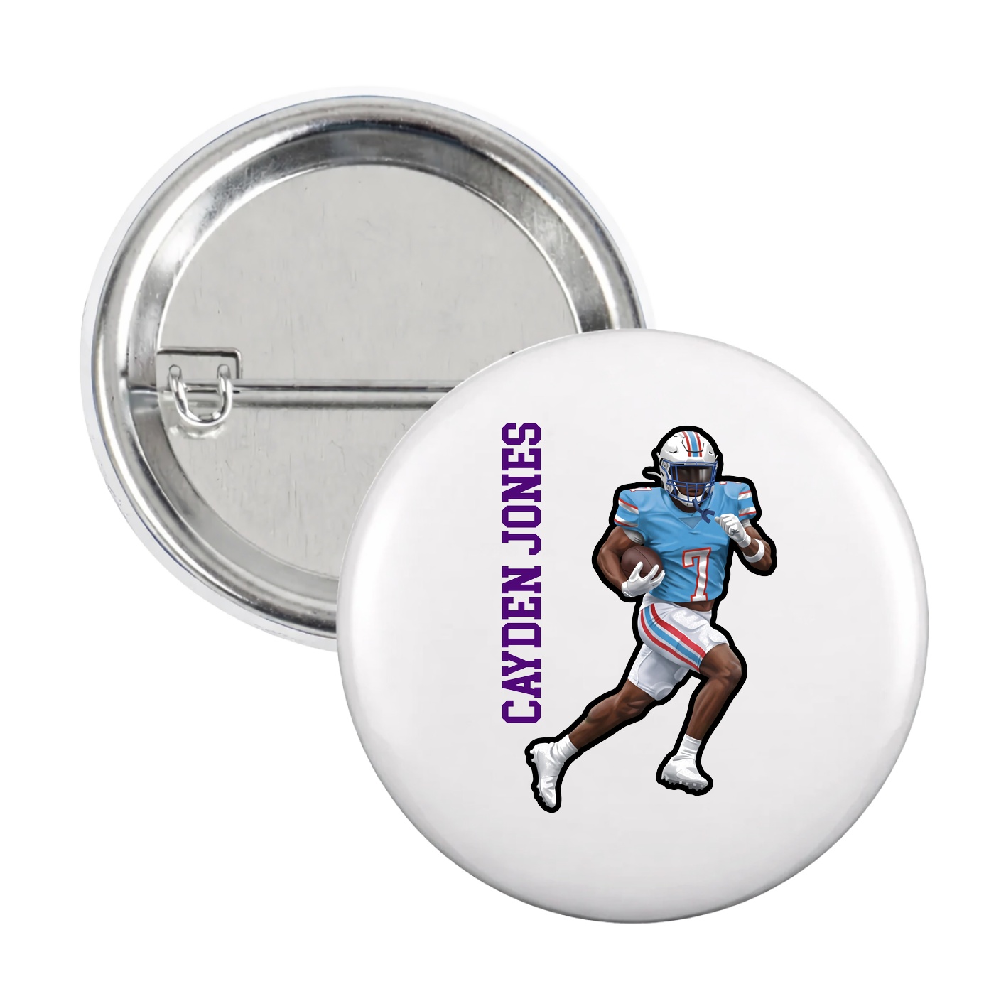 Game Day Button — Name Vertical in White