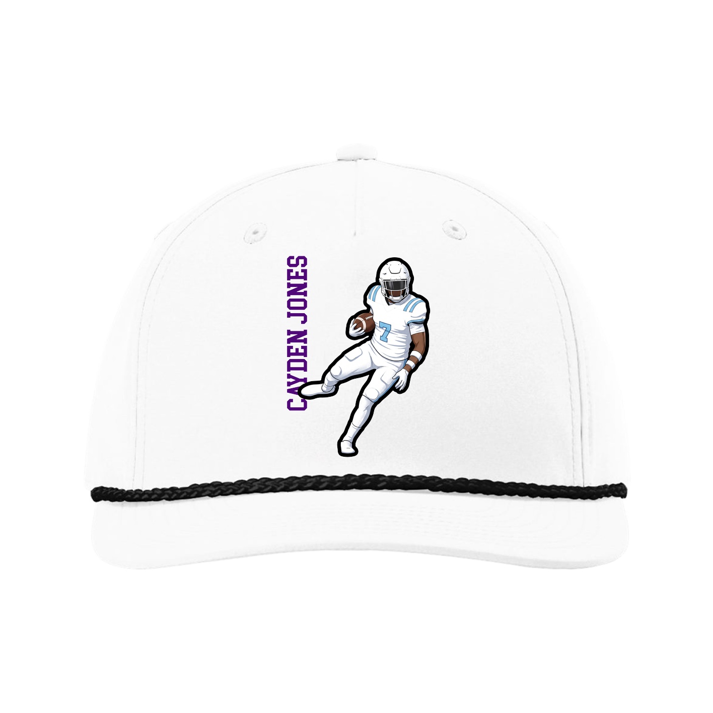 Five-Panel Classic Rope Cap — Name Vertical in White