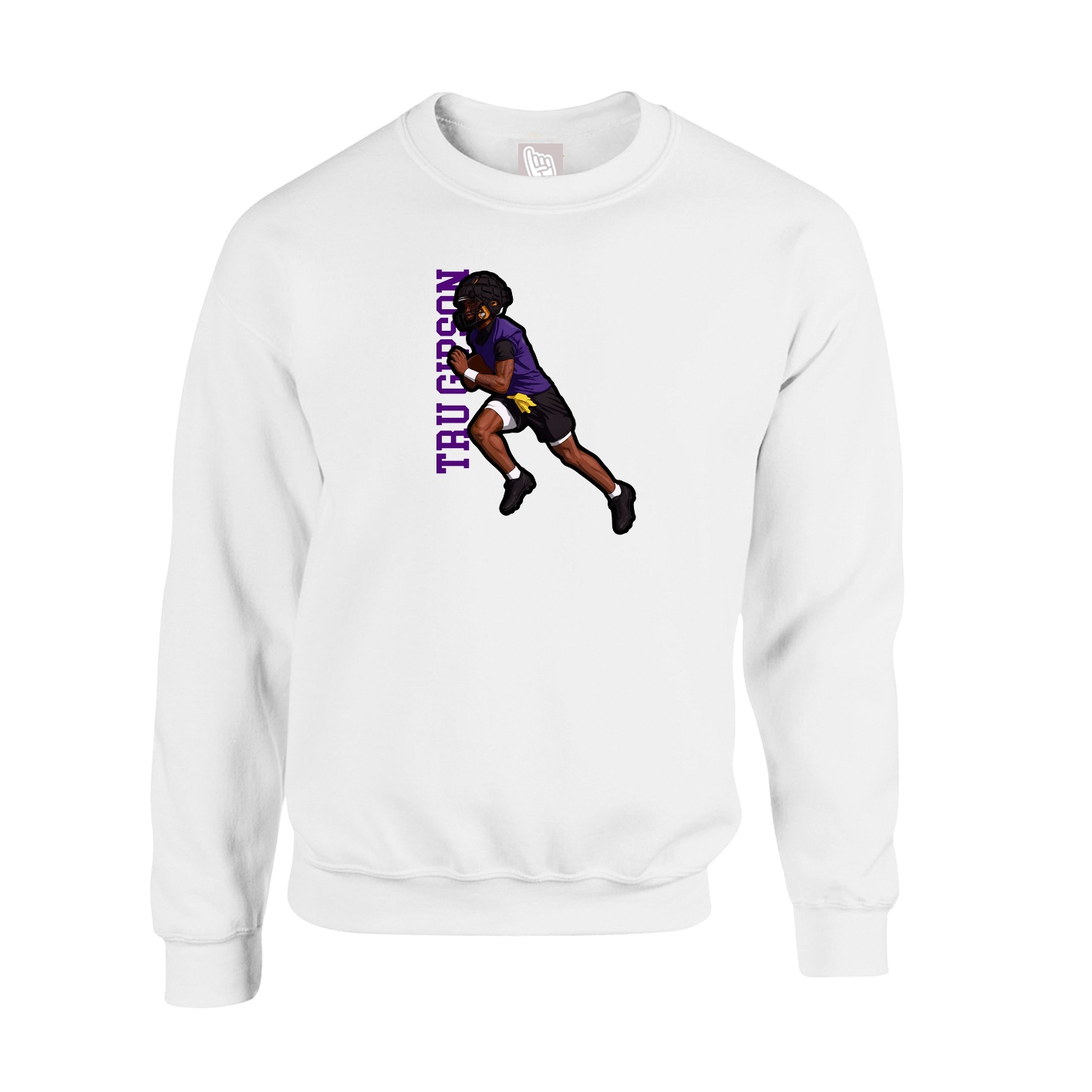 Fleece Crew — Name Vertical in White