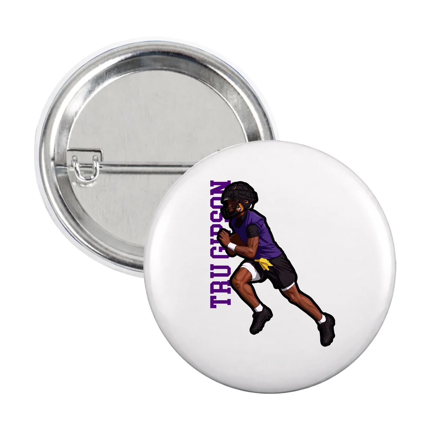 Game Day Button — Name Vertical in White
