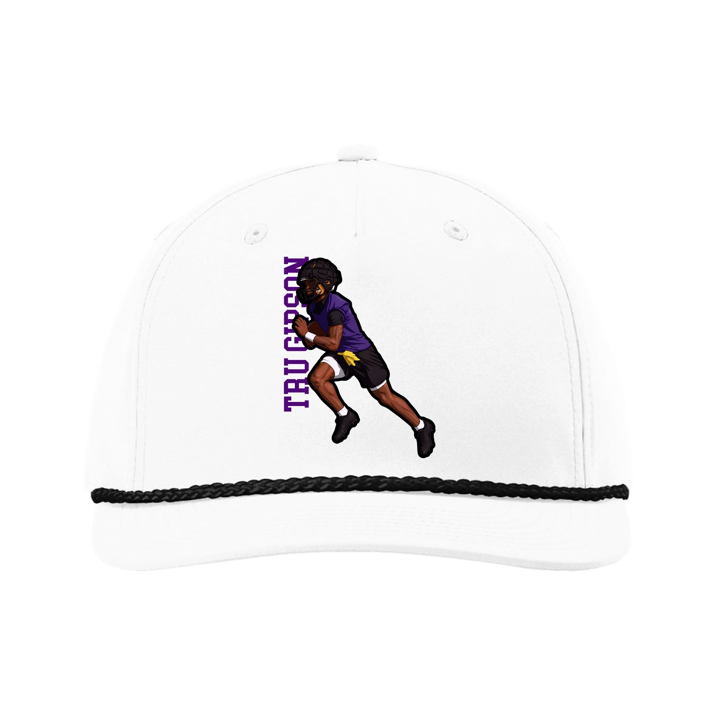 Five-Panel Classic Rope Cap — Name Vertical in White