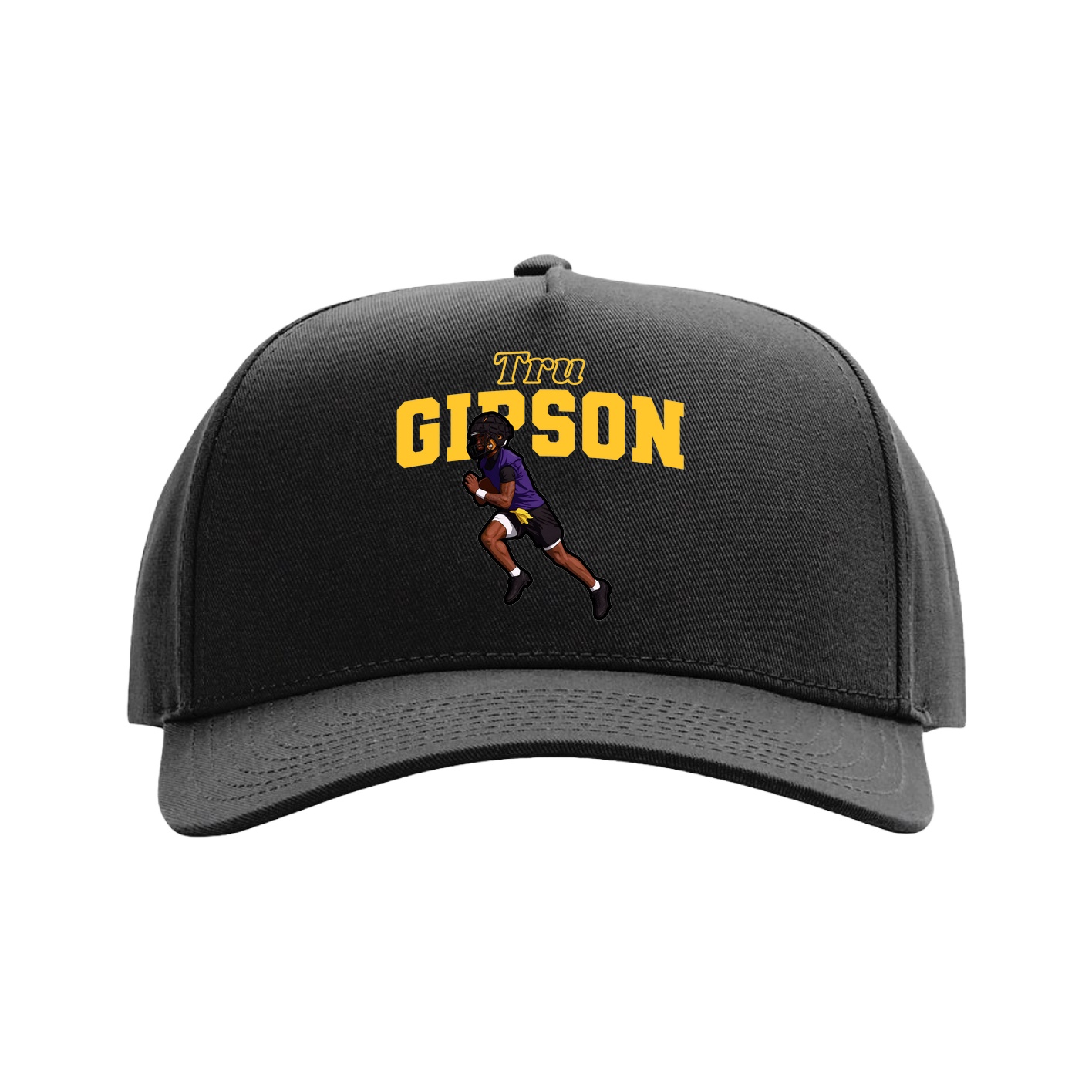 Full Fabric Five-Panel Champ Cap — Name Arch in Black