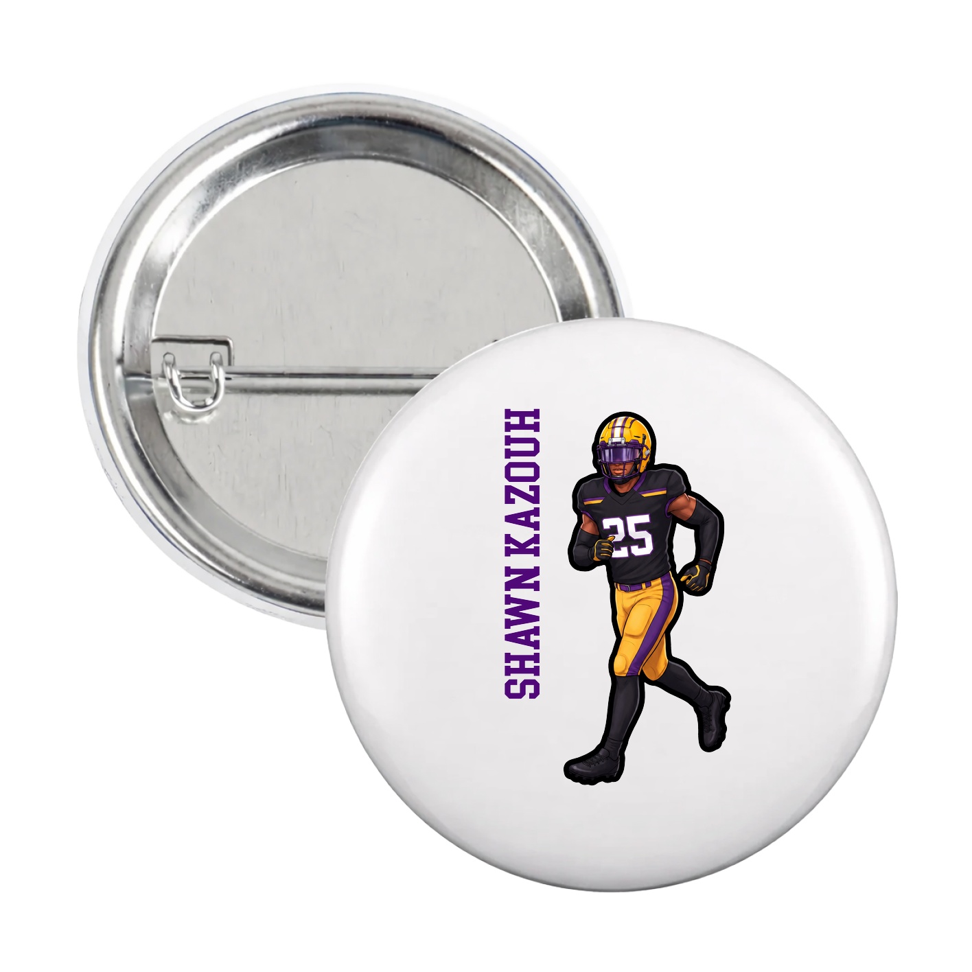 Game Day Button — Name Vertical in White