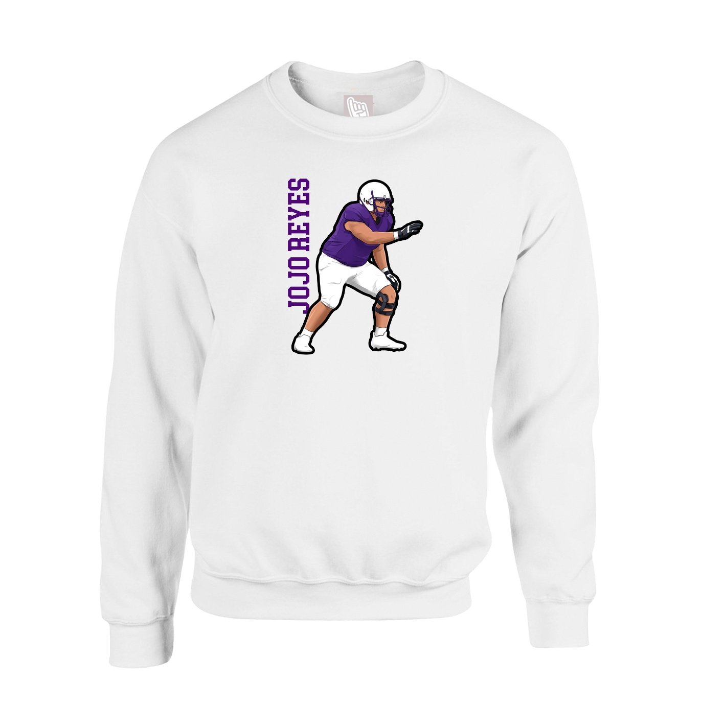 Fleece Crew — Name Vertical in White