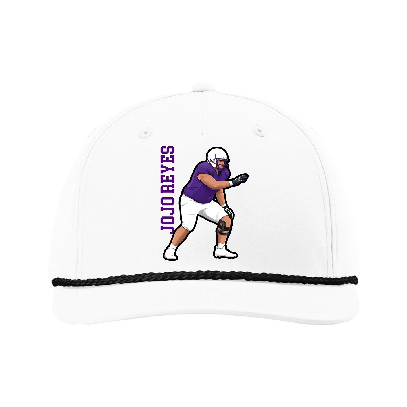 Five-Panel Classic Rope Cap — Name Vertical in White
