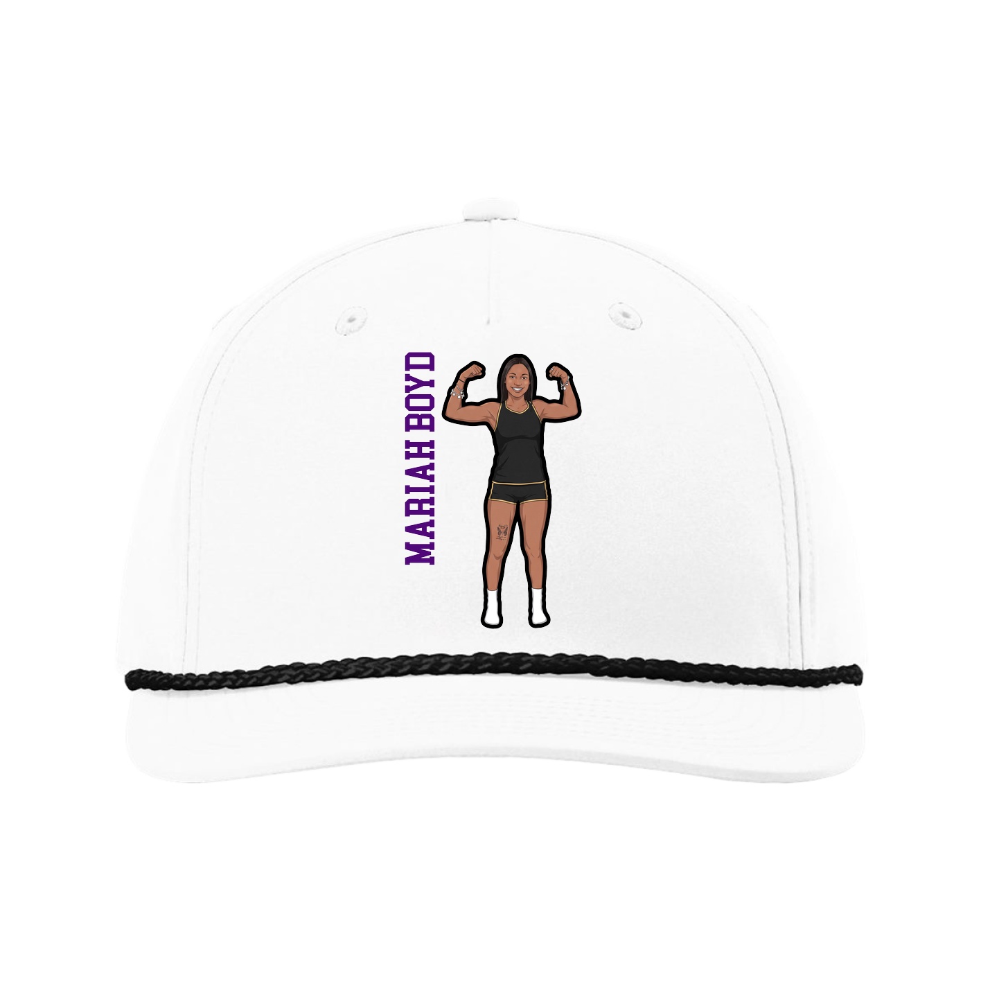 Five-Panel Classic Rope Cap — Name Vertical in White