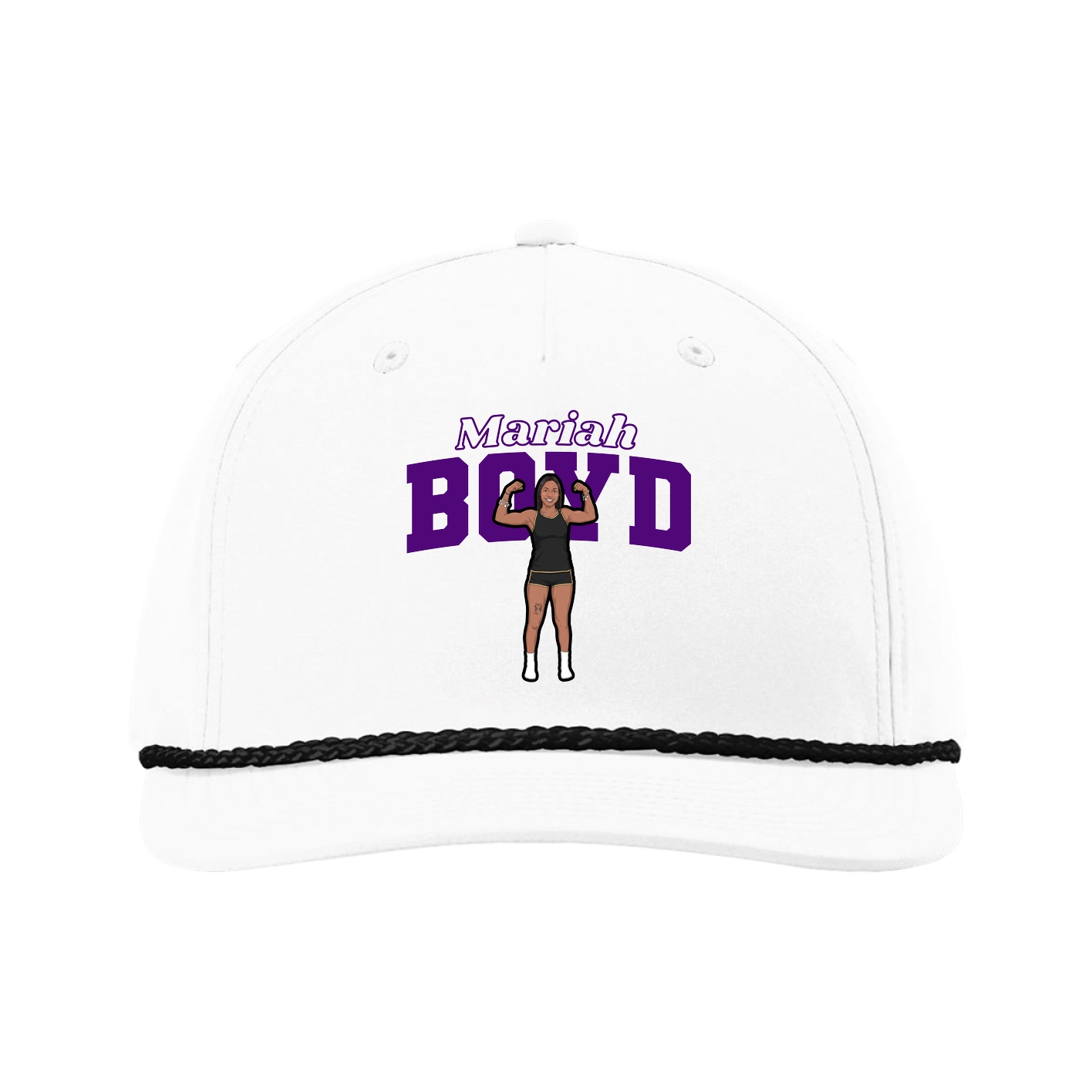 Five-Panel Classic Rope Cap — Name Arch in White