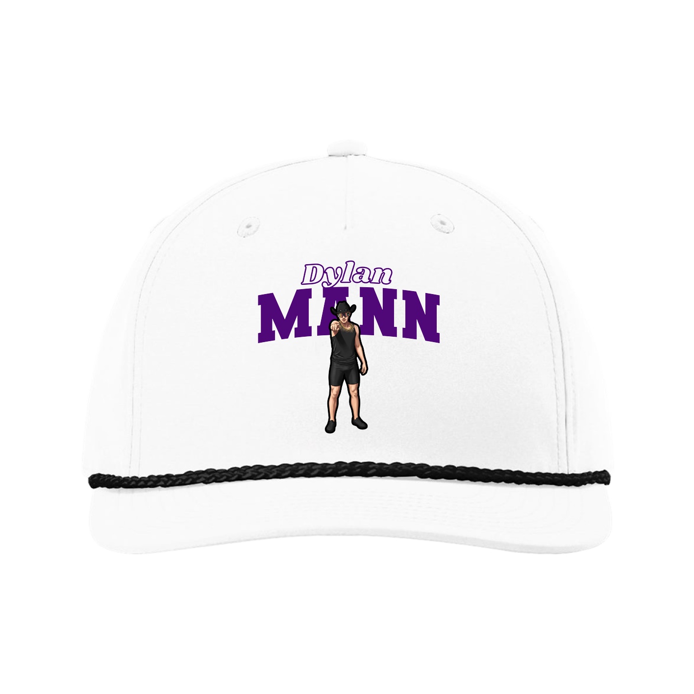 Five-Panel Classic Rope Cap — Name Arch in White