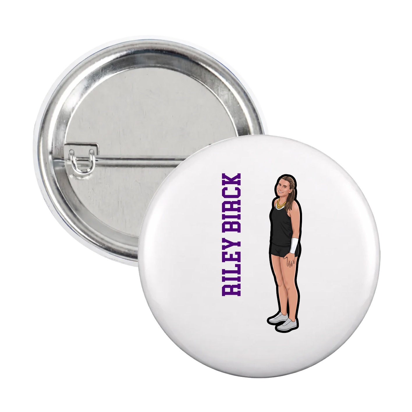 Game Day Button — Name Vertical in White