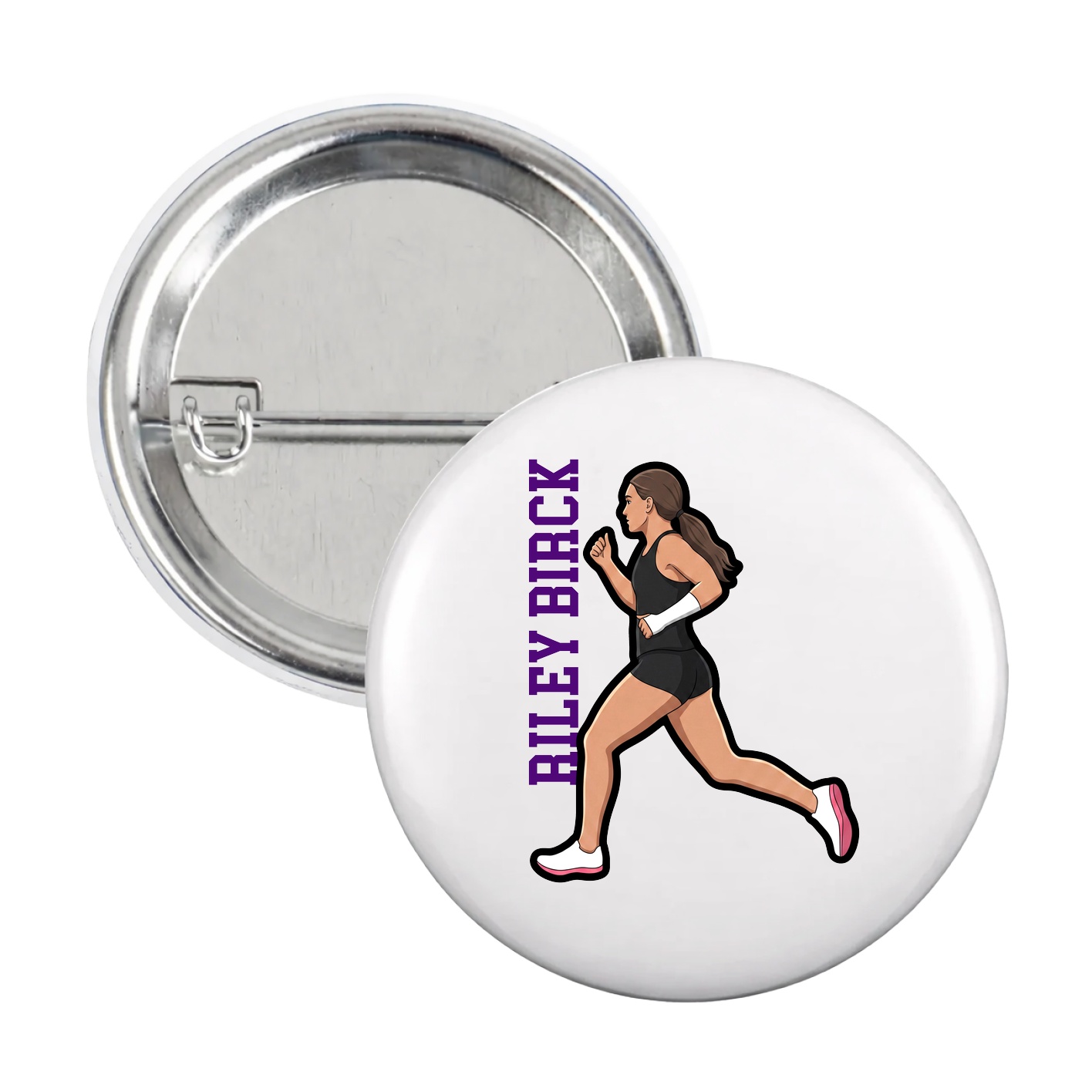 Game Day Button — Name Vertical in White