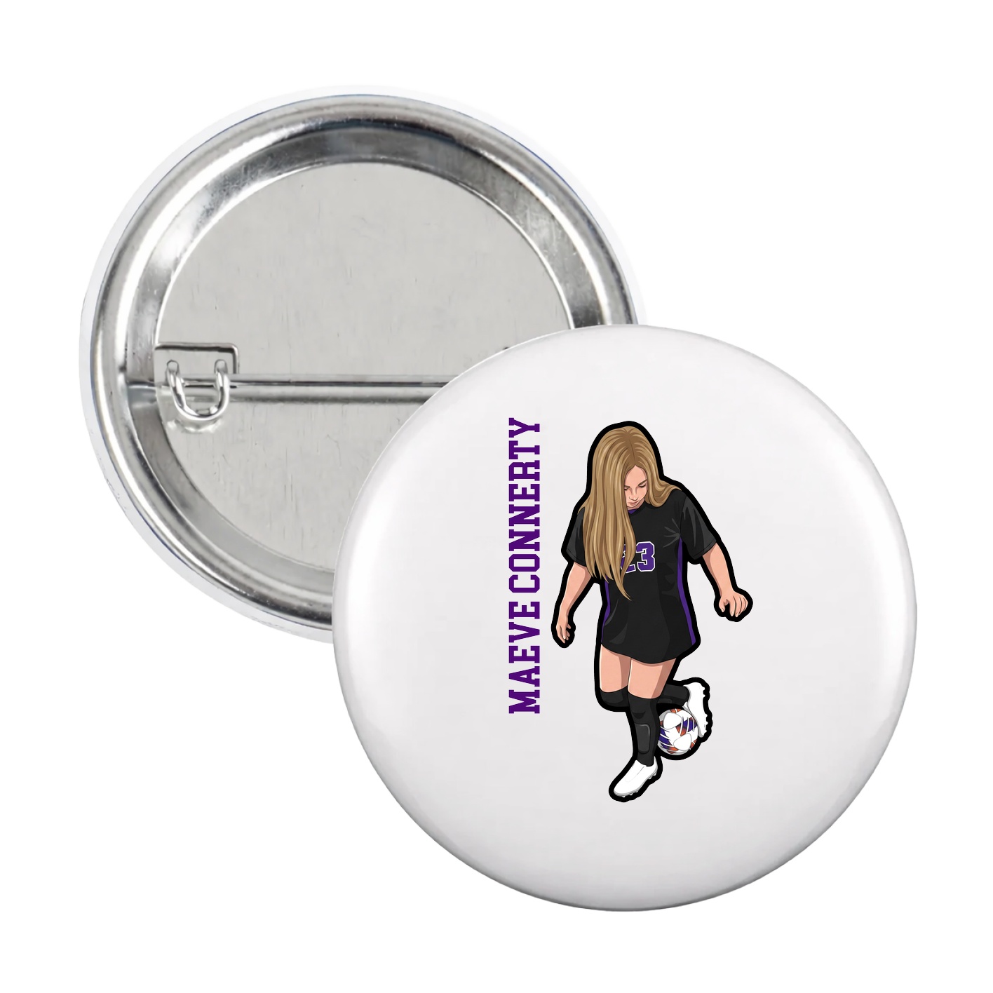 Game Day Button — Name Vertical in White