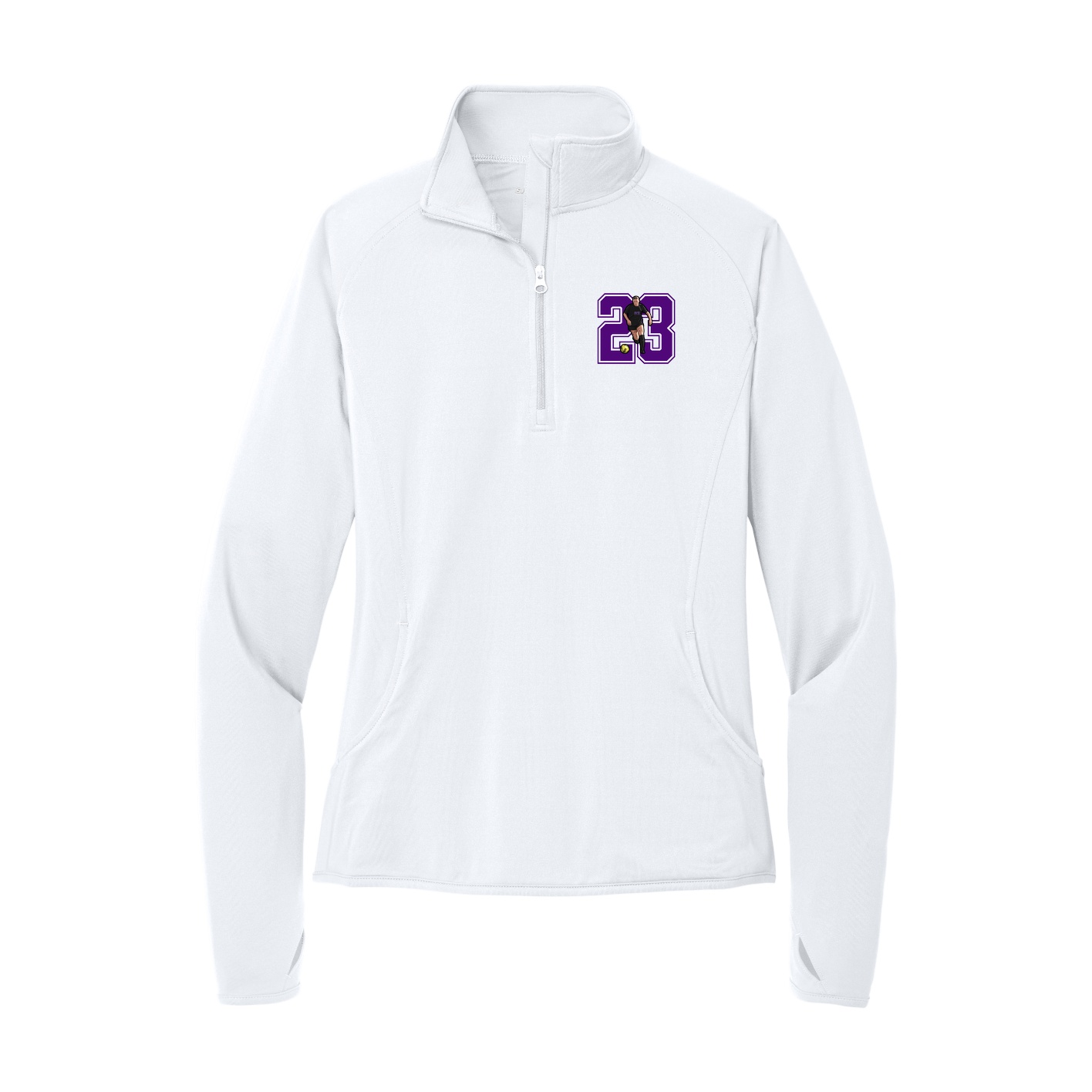 Women's Q-Zip Pullover — Number in White