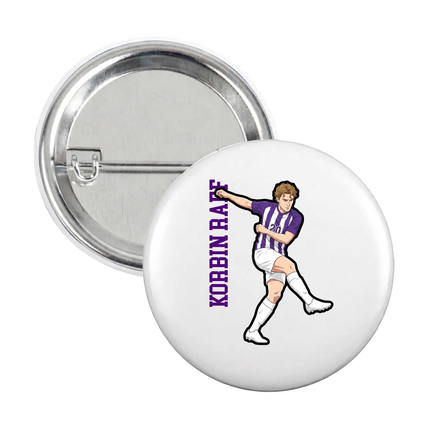 Game Day Button — Name Vertical in White
