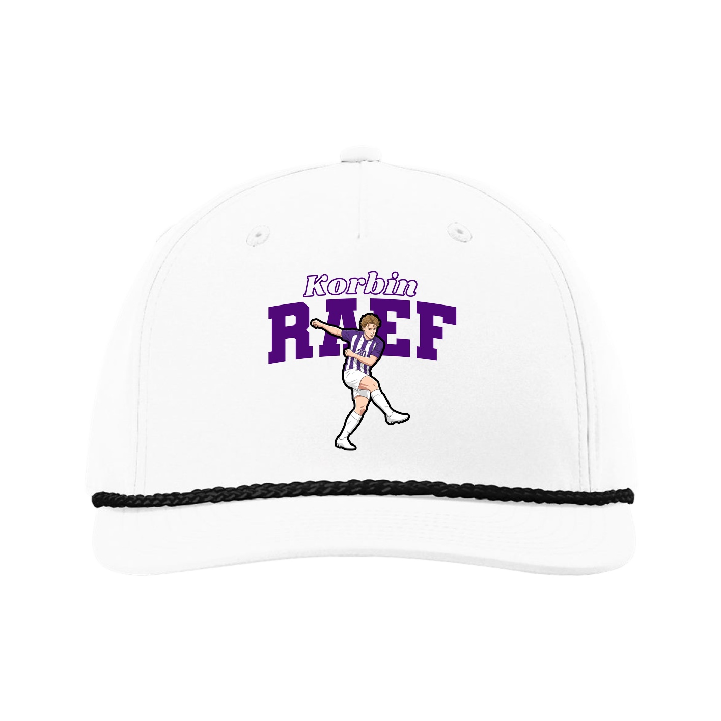 Five-Panel Classic Rope Cap — Name Arch in White