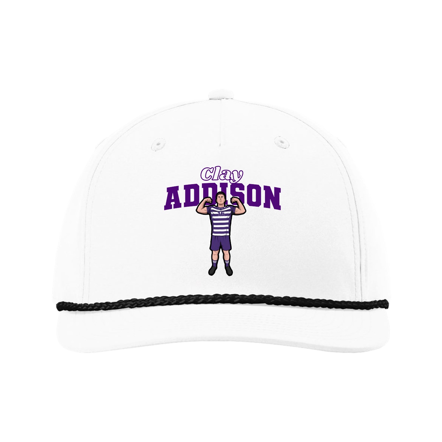 Five-Panel Classic Rope Cap — Name Arch in White