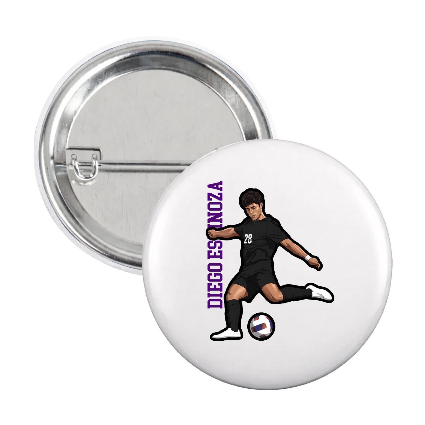 Game Day Button — Name Vertical in White