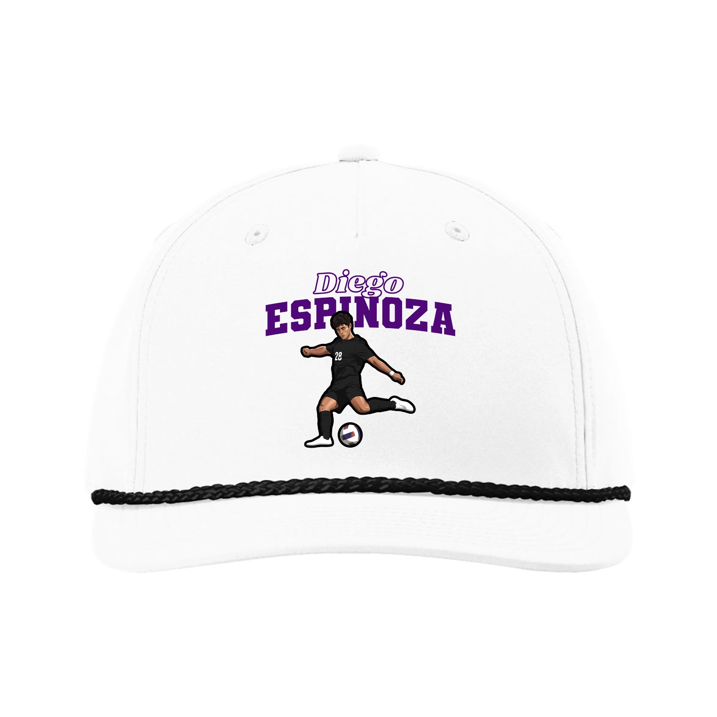 Five-Panel Classic Rope Cap — Name Arch in White
